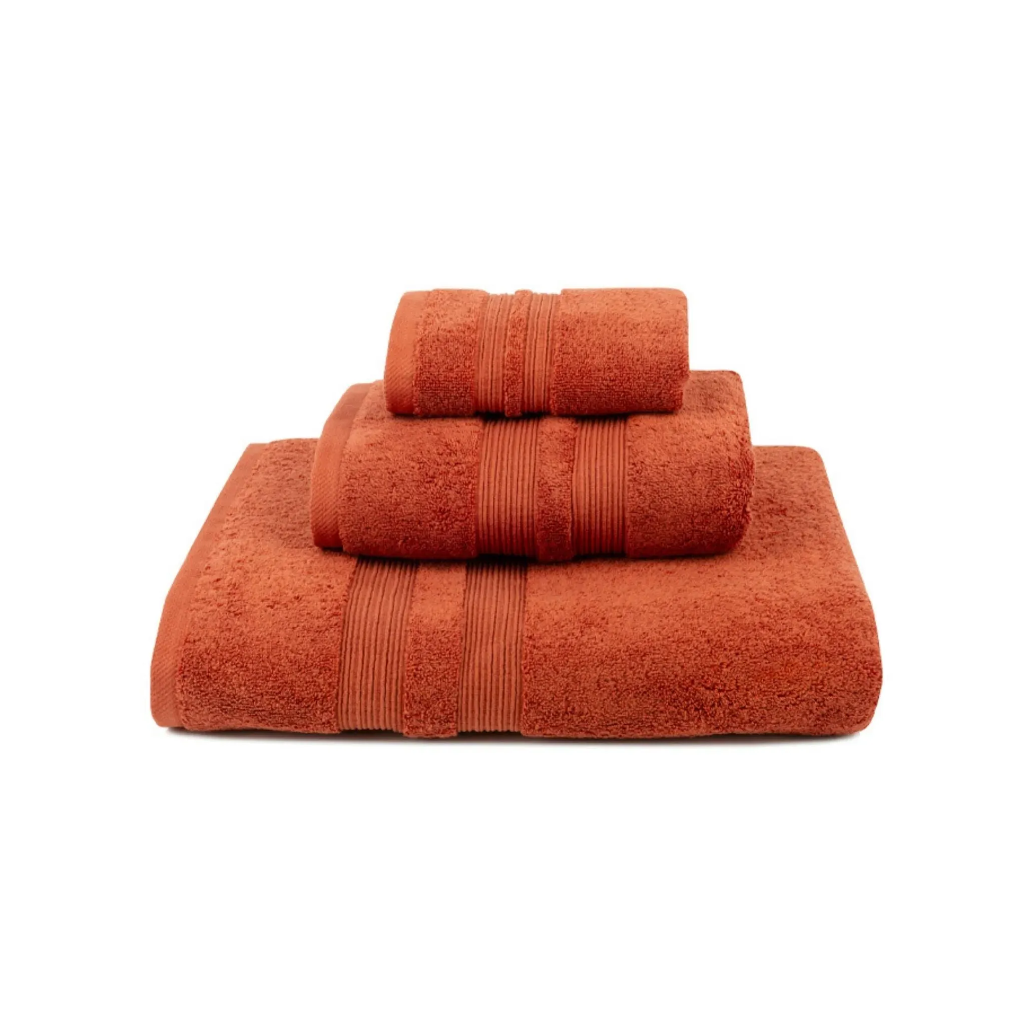 Elegance Towel with Striped Double Bar Detail - Cognac, Cotton product