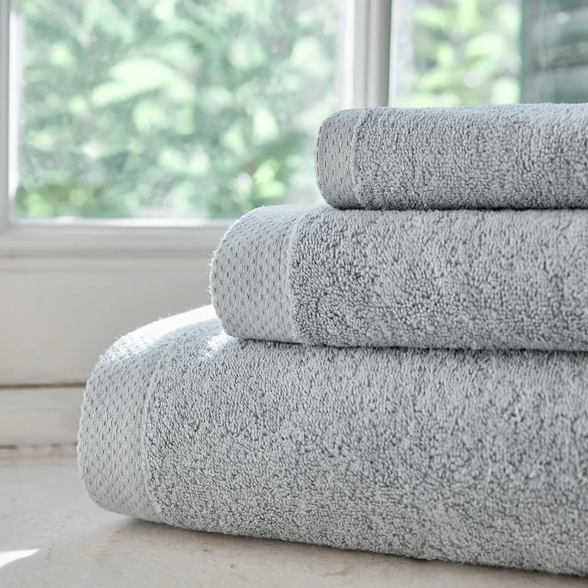 Bath Towel Set with Edge Bars - Silver Grey, Cotton
