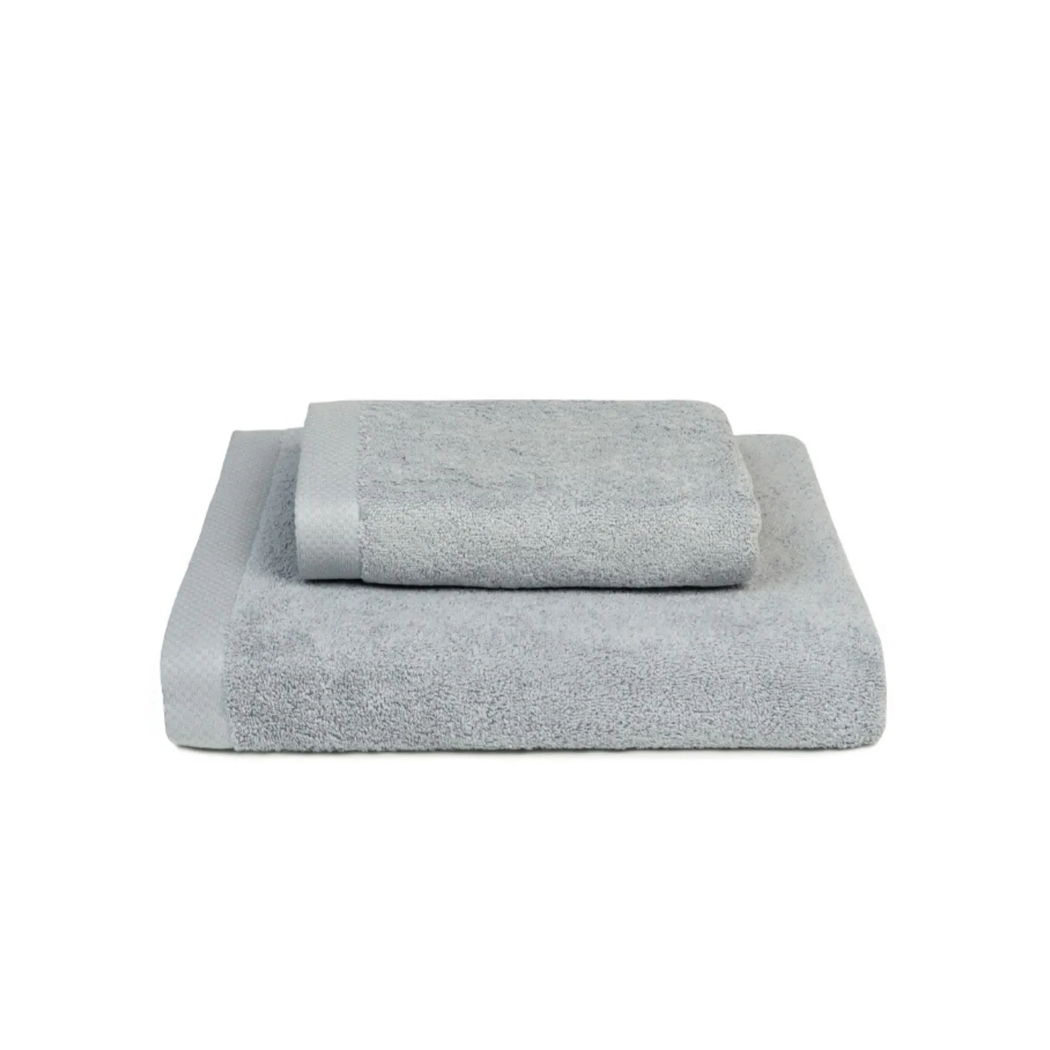 Bath Towel Set with Edge Bars - Silver Grey, Cotton