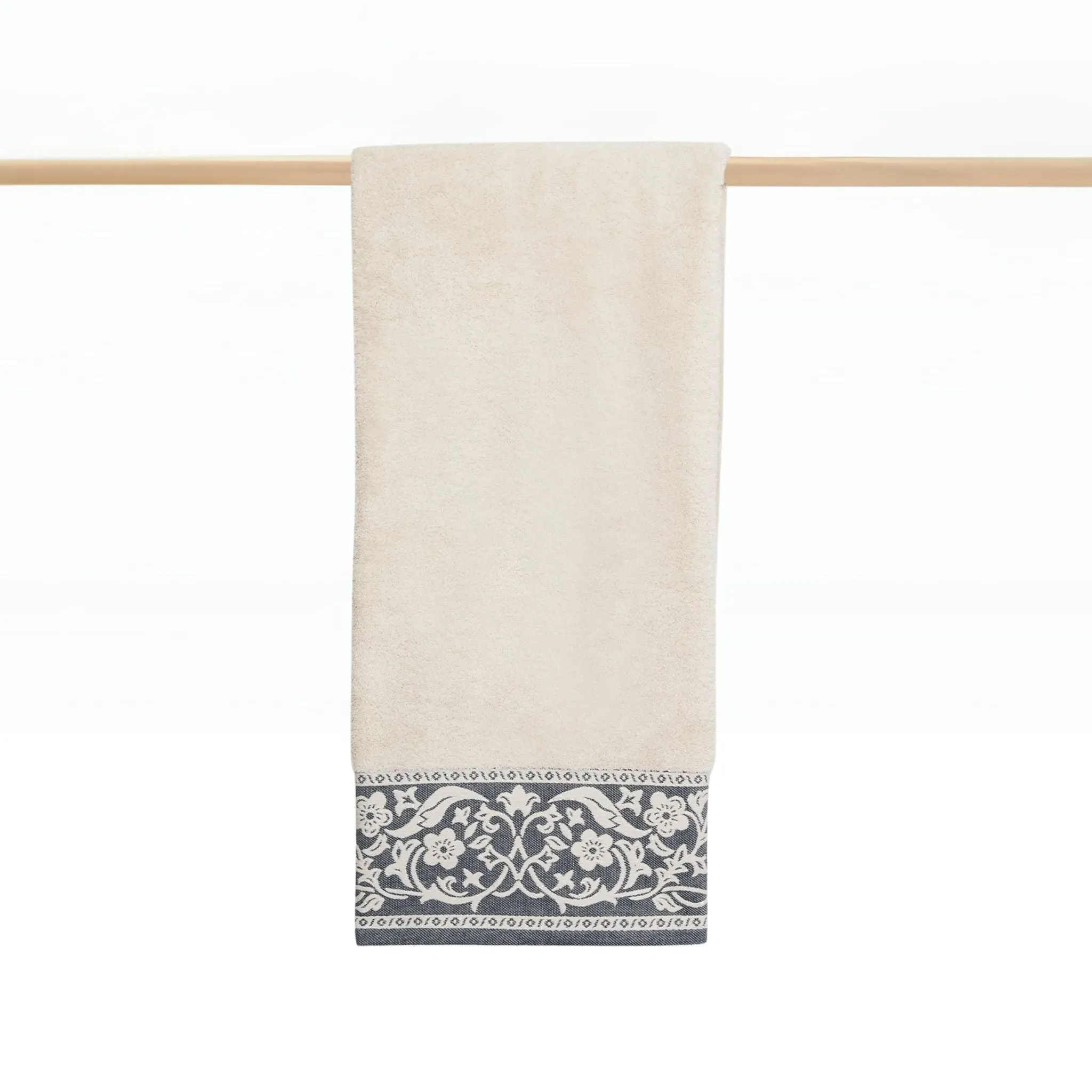 Bath Towel Set with Floral Motif - Blue, Cotton