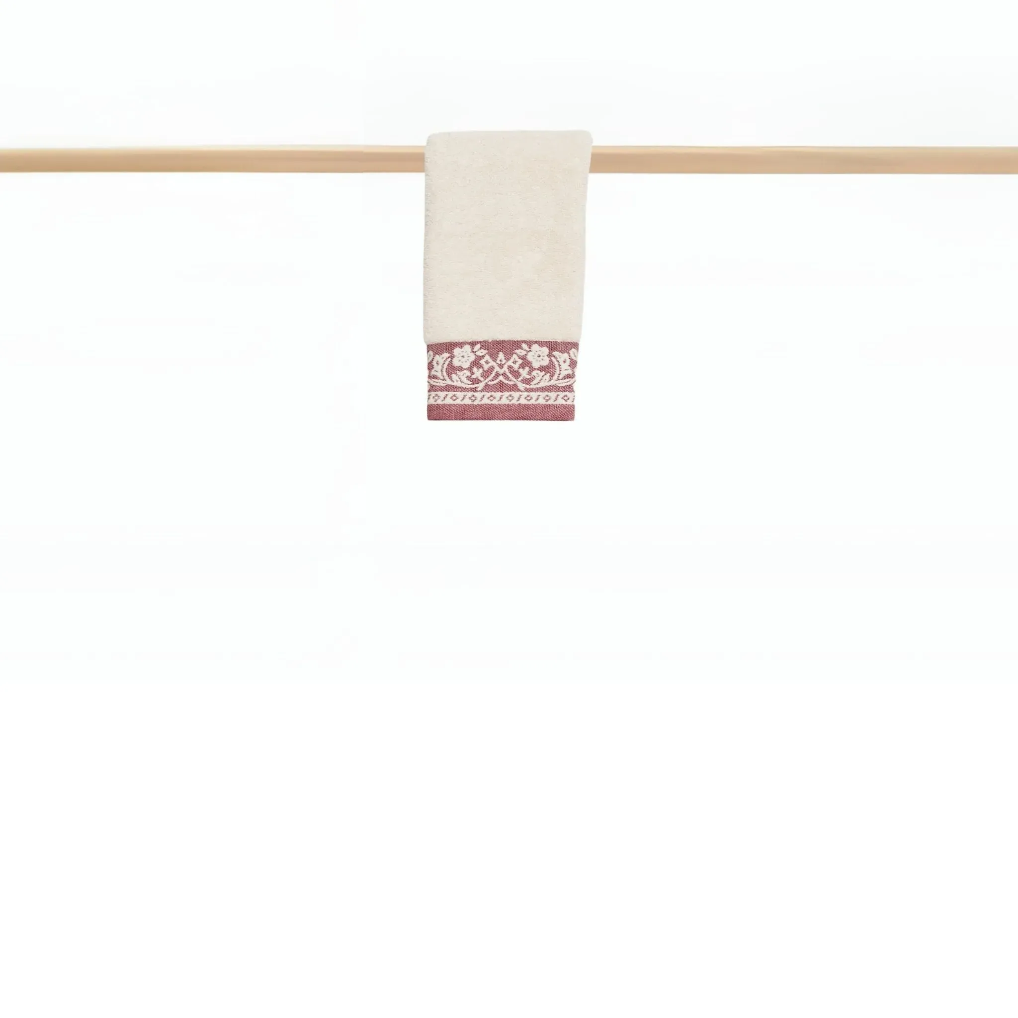 Bath Towel Set with Floral Motif - Natural, Cotton image