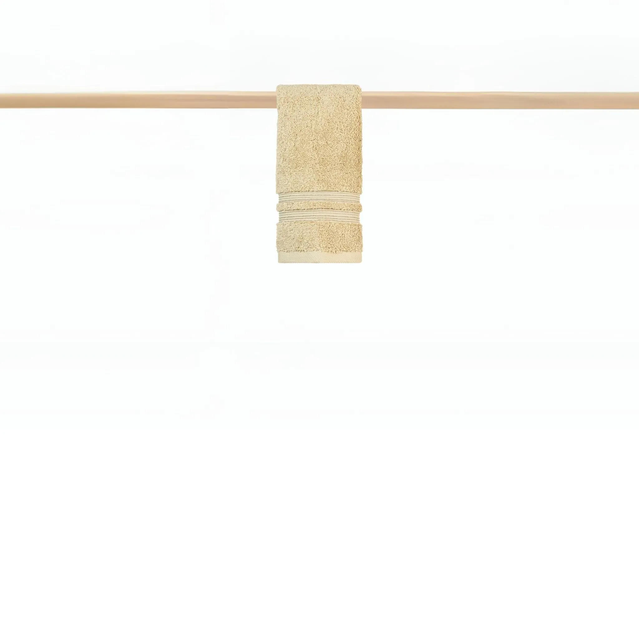 Bath Towel Set with Striped Bars - Khaki, Cotton