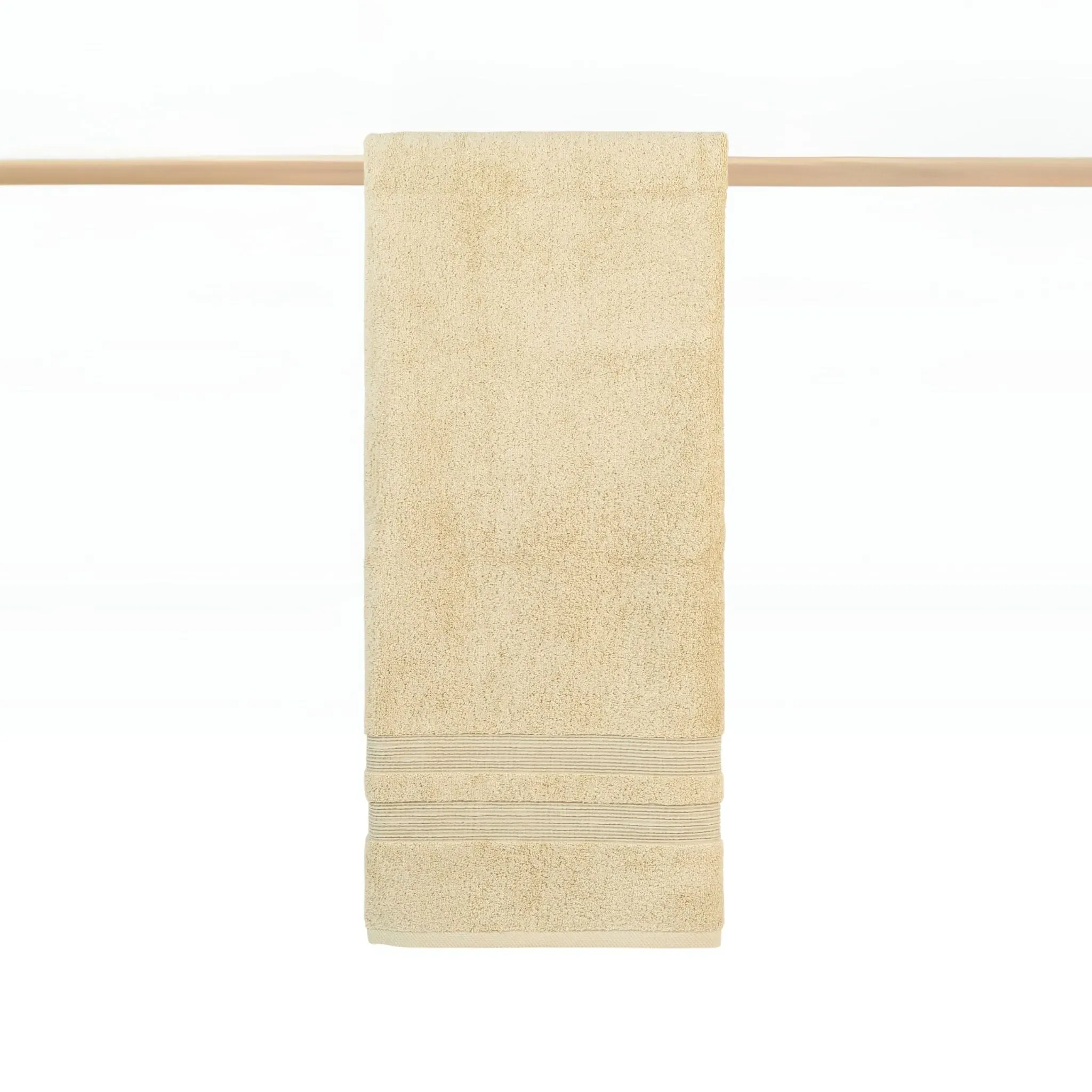 Bath Towel Set with Striped Bars - Khaki, Cotton