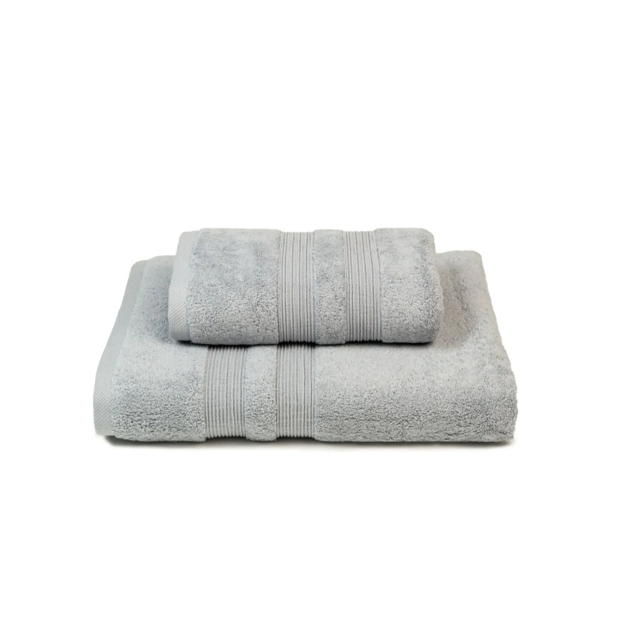 Bath Towel Set with Striped Design - Silver Grey, Cotton