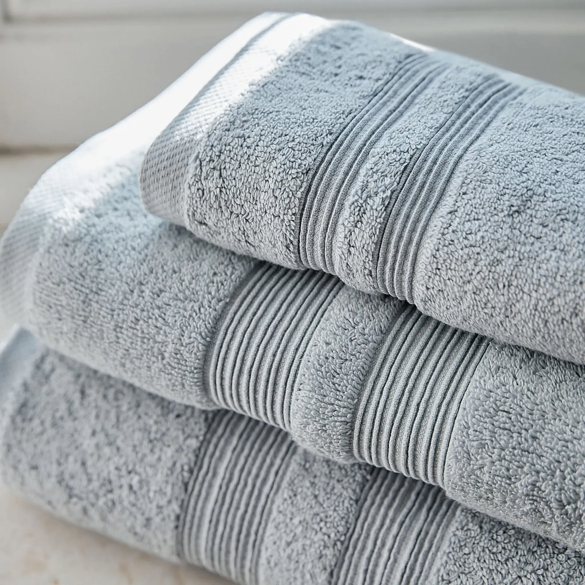 Bath Towel Set with Striped Design - Silver Grey, Cotton