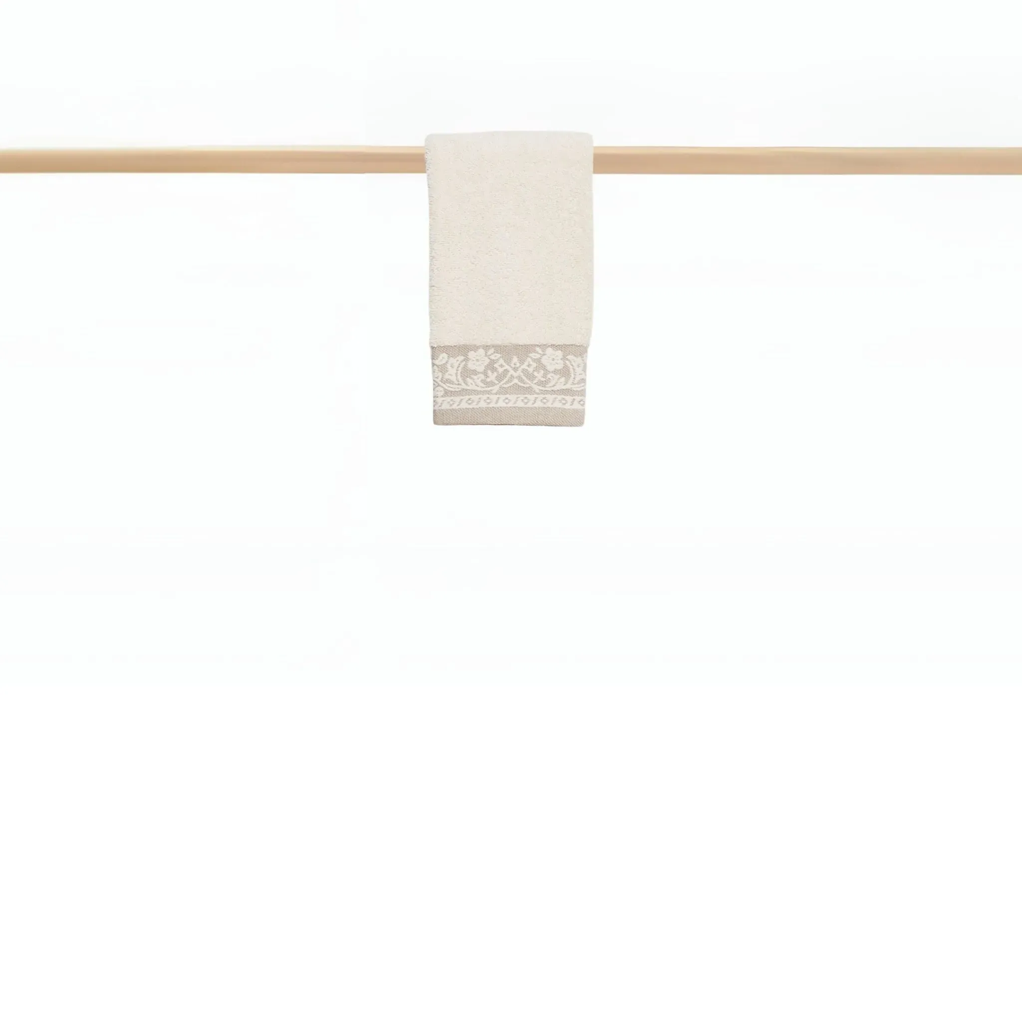 Bath Towel with Floral Motif - Beige, Cotton image