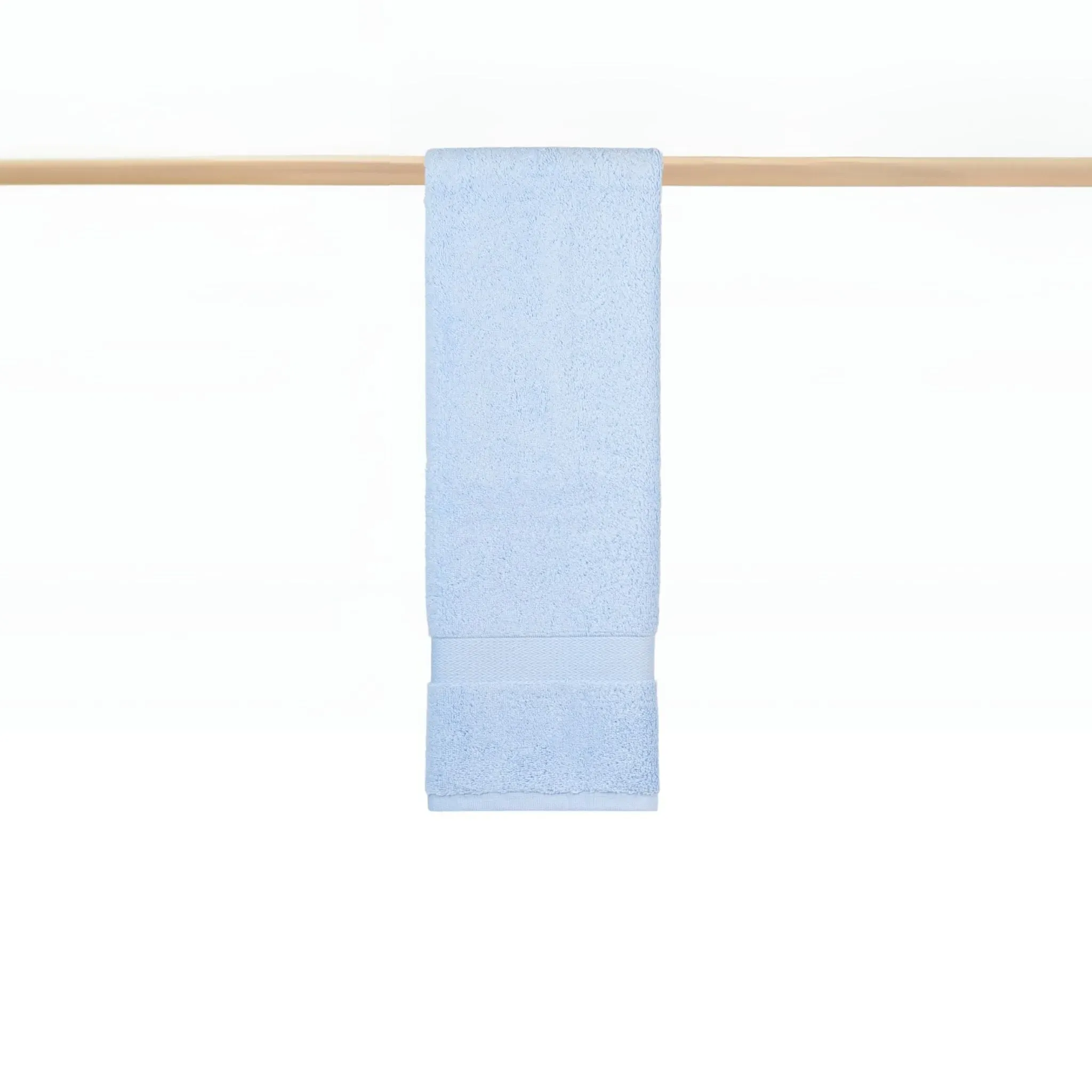 Bath Towel with Herringbone Border - Light Blue