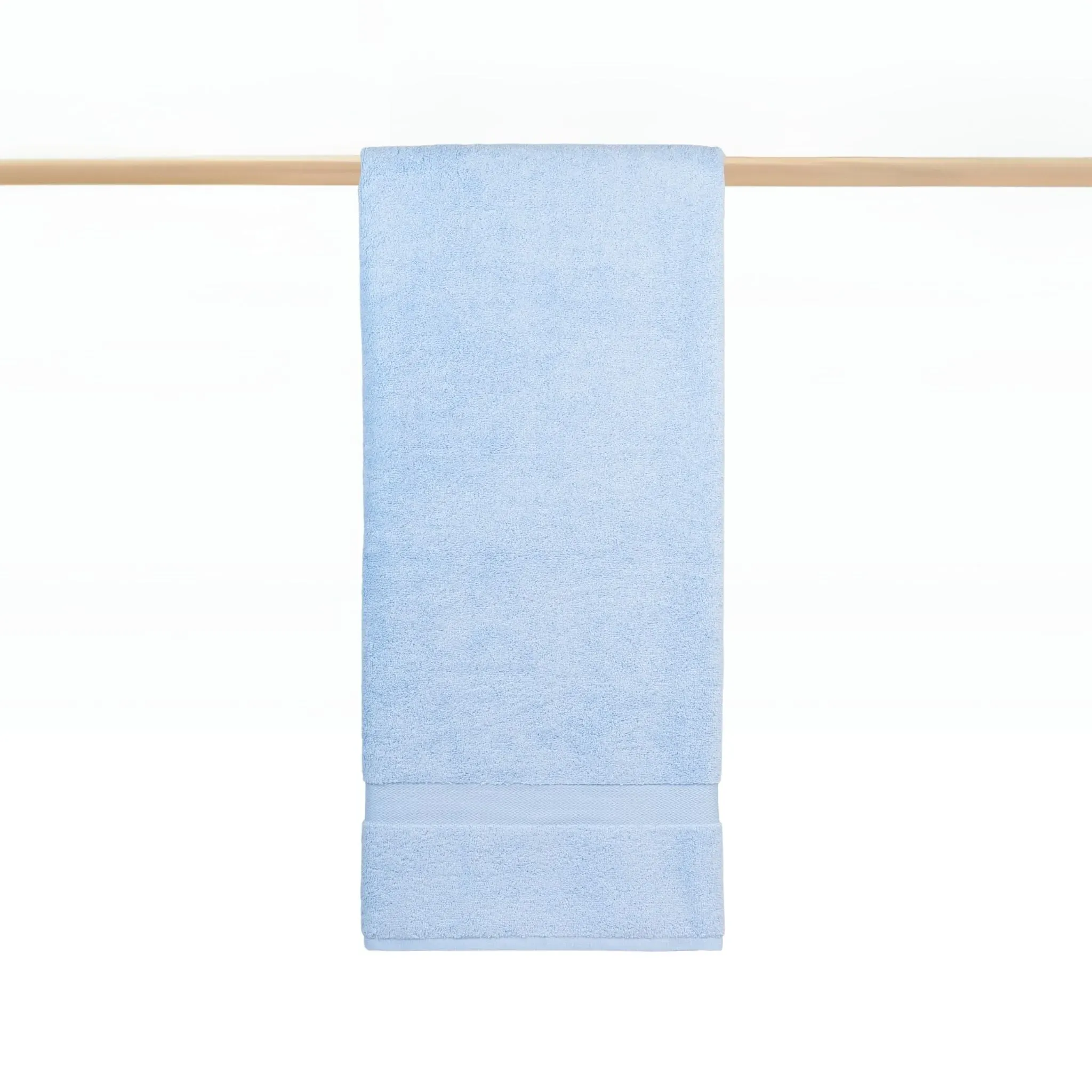 Bath Towel with Herringbone Border - Light Blue