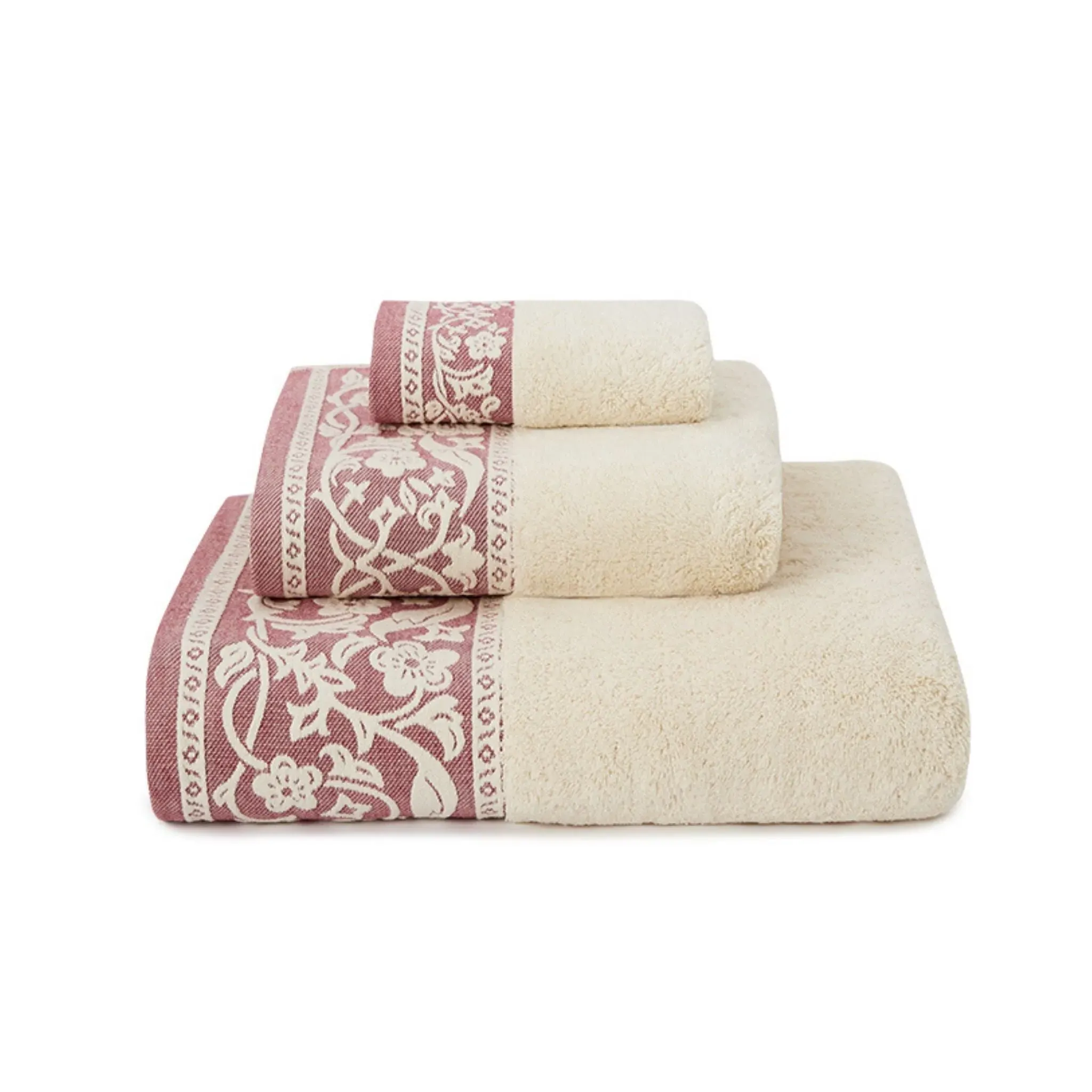 Royale Bath Towel Set with Floral Motif - Natural, Cotton product