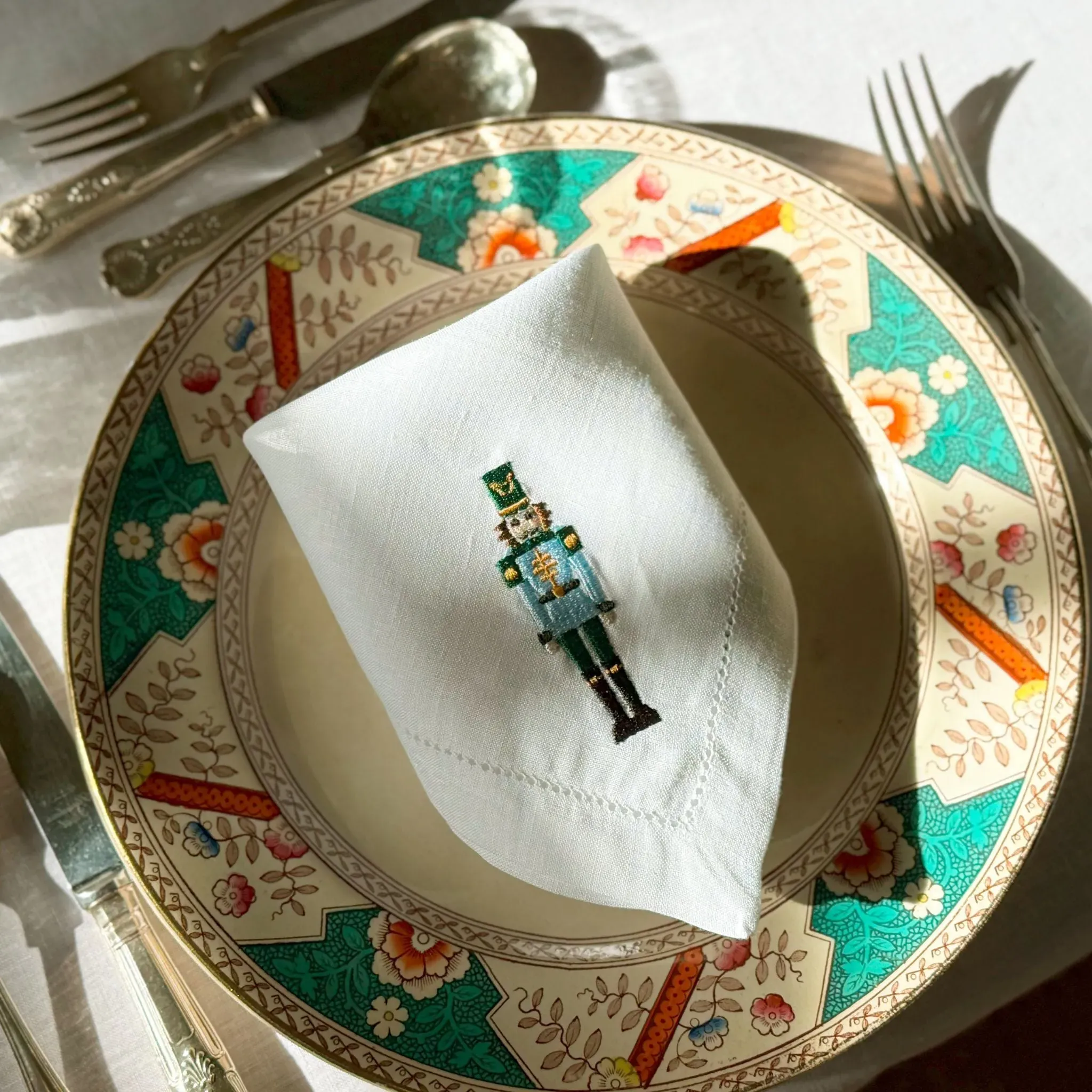 Christmas Embroidered Table Linen - Blue, Linen image