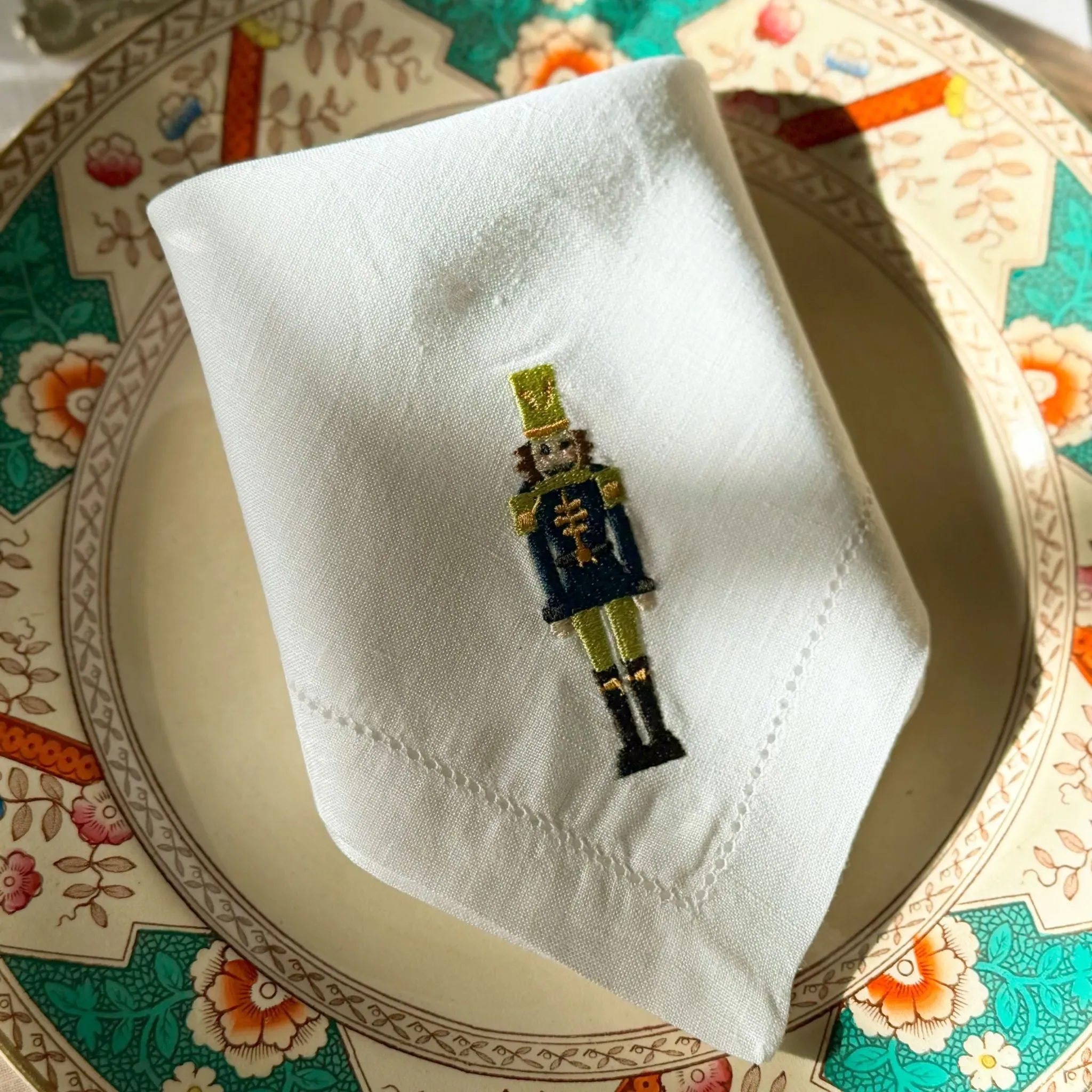 Christmas Embroidered Table Linen - Green, Linen