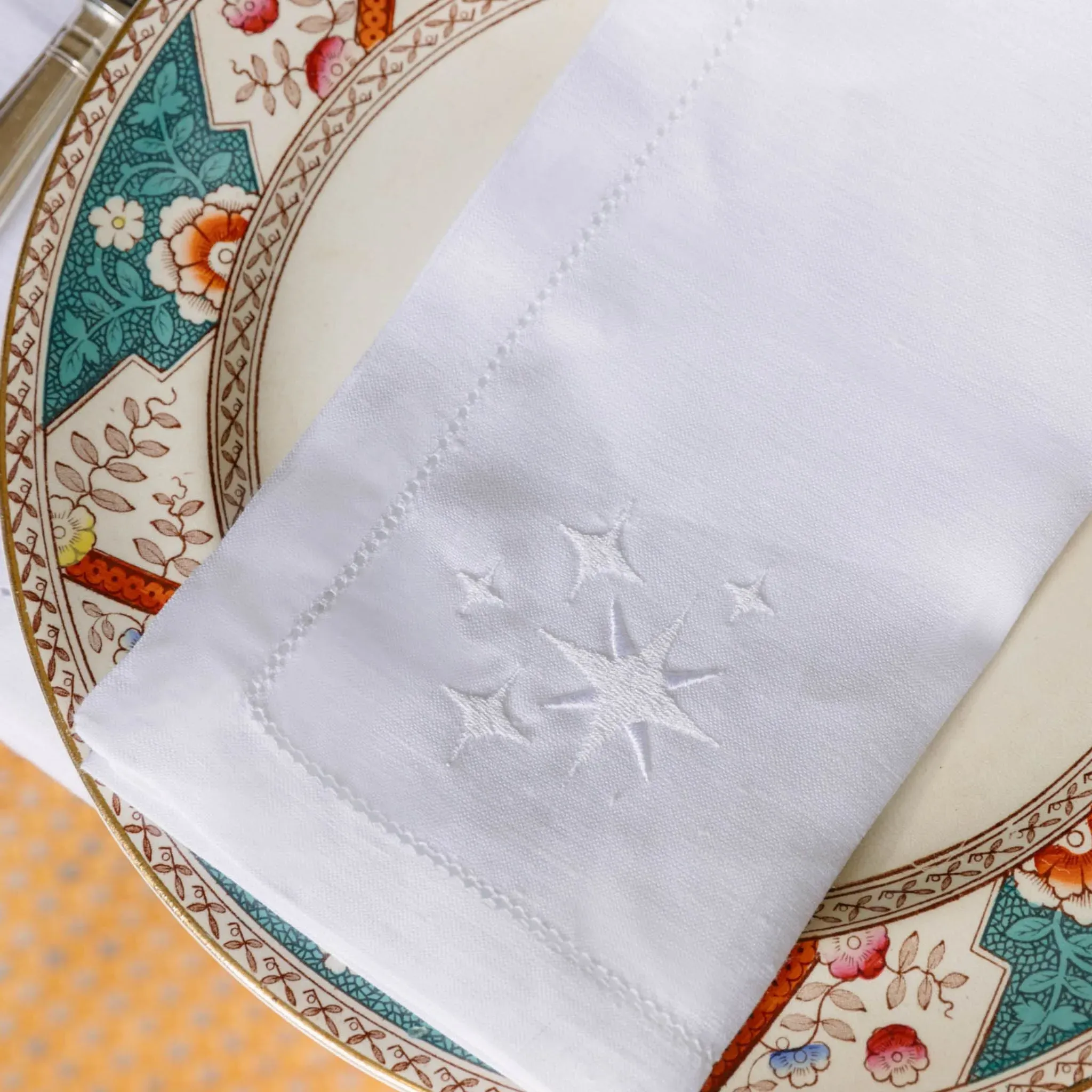 Christmas Embroidered Table Linen - White, Linen