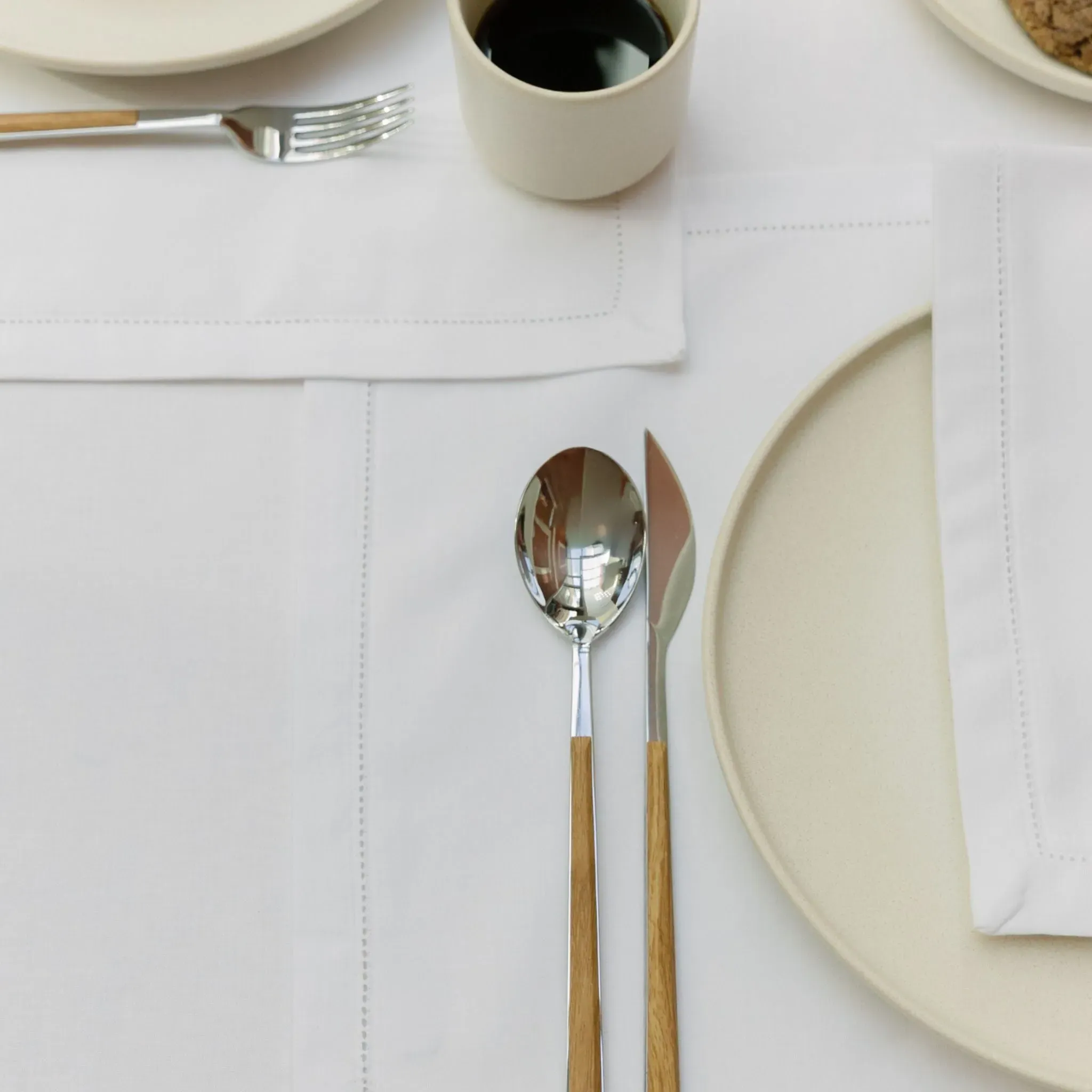 Cotton Tablecloth with Hemstitch - White