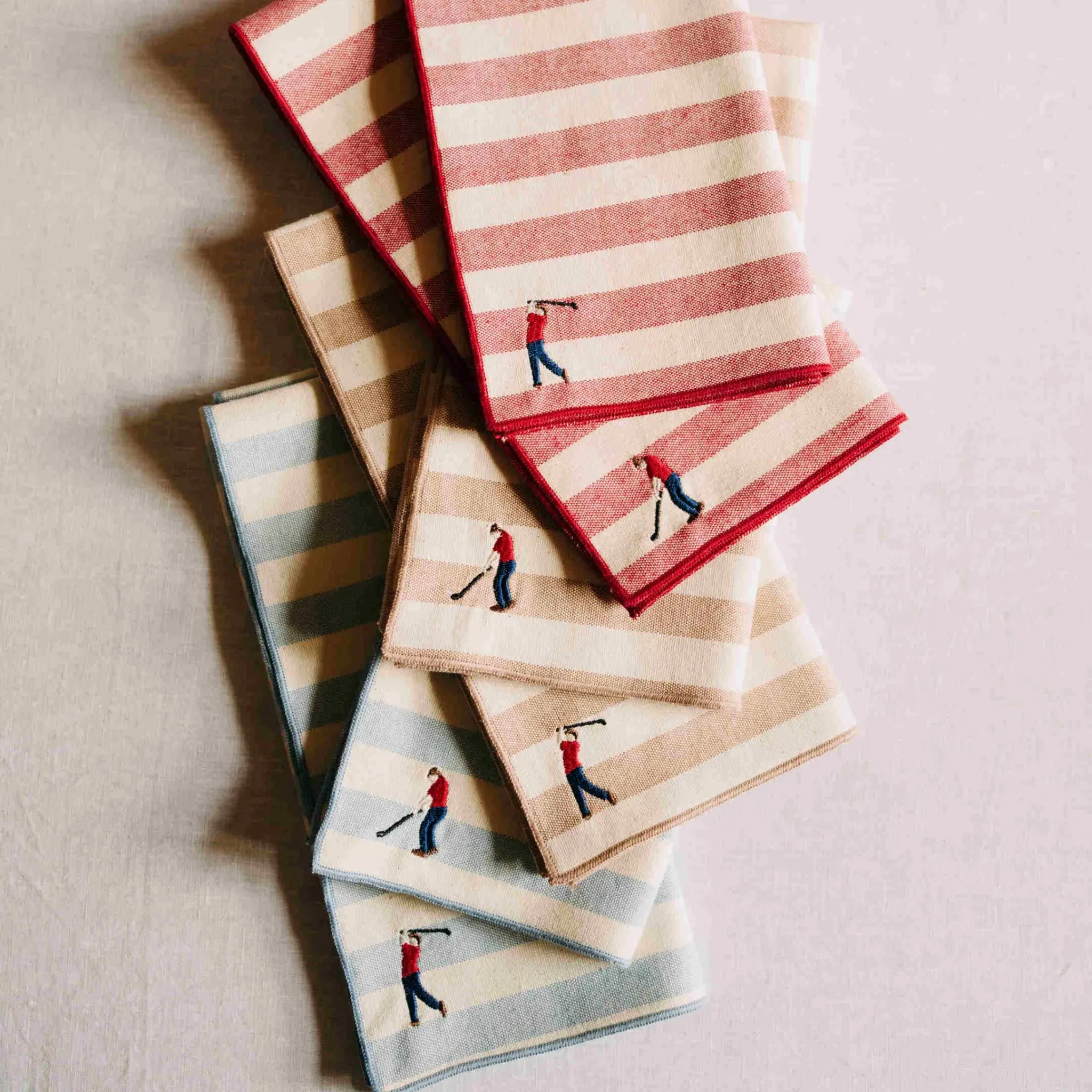 Embroidered Napkin Set - Blue, Cotton