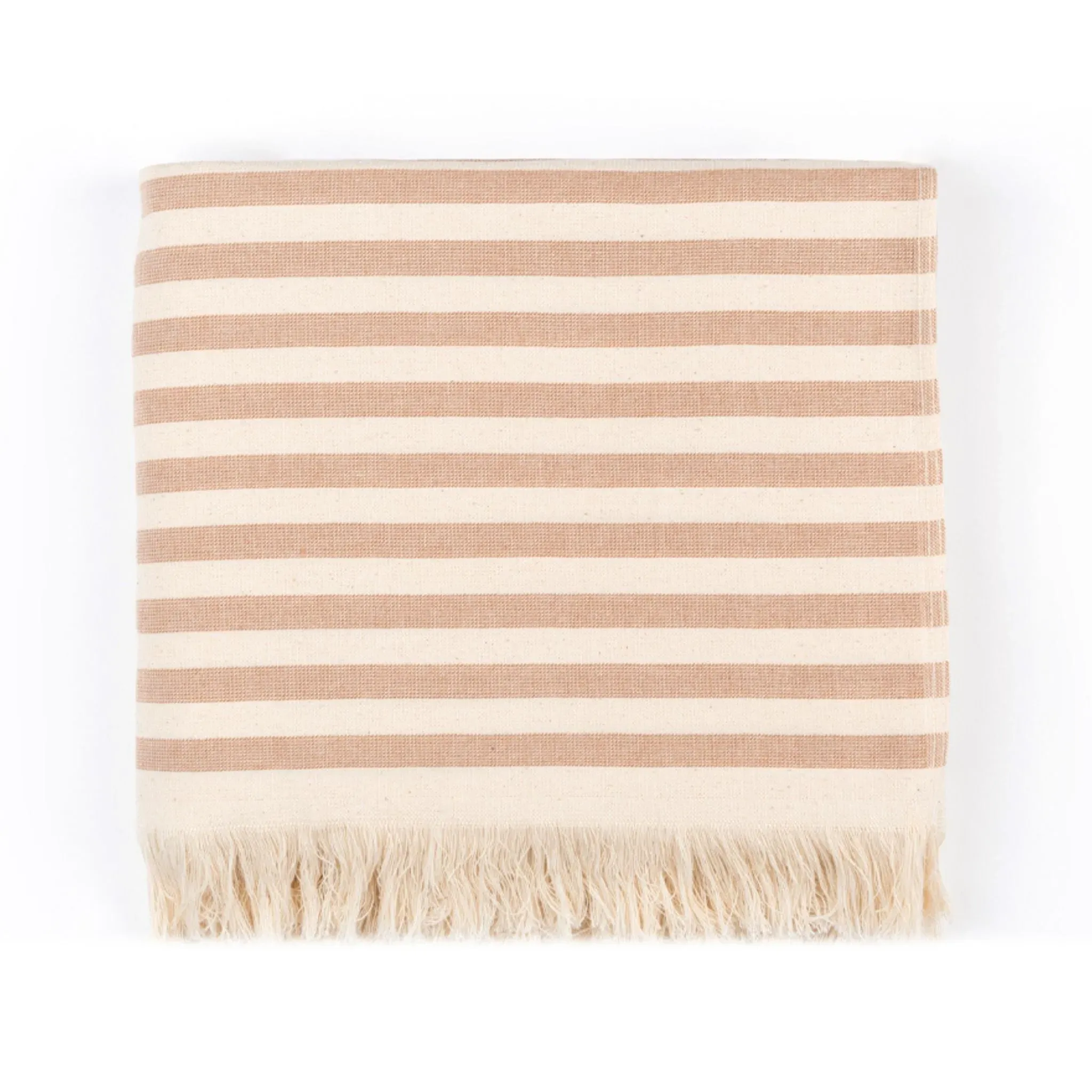 Family Size Beach Towel with Stripes - Beige, Cotton image