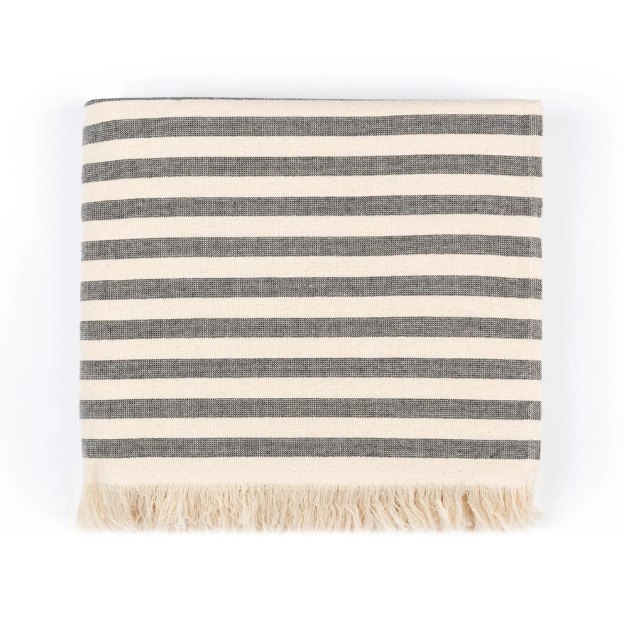 Family Size Beach Towel with Stripes - Black, Cotton