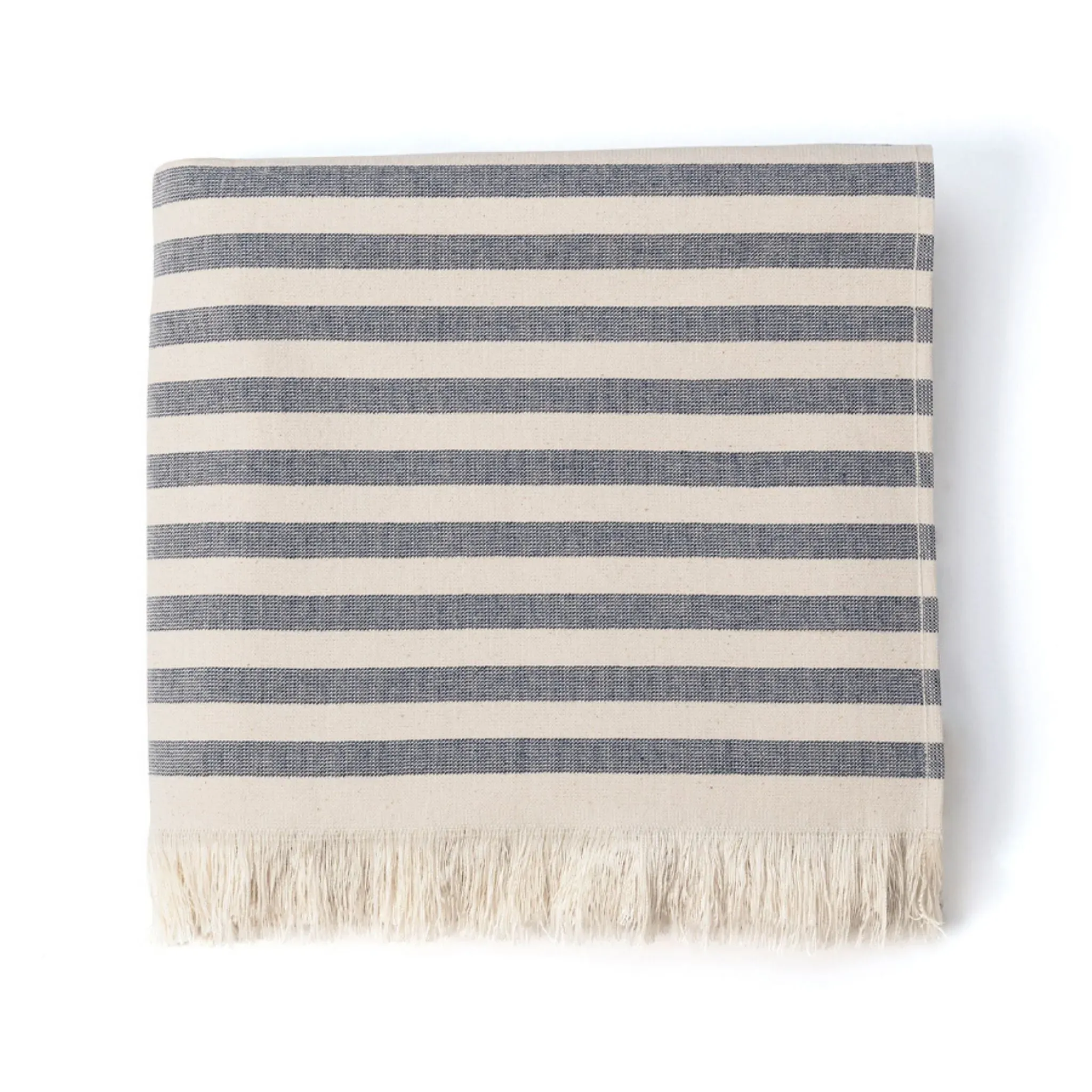 Family Size Beach Towel with Stripes - Blue, Cotton