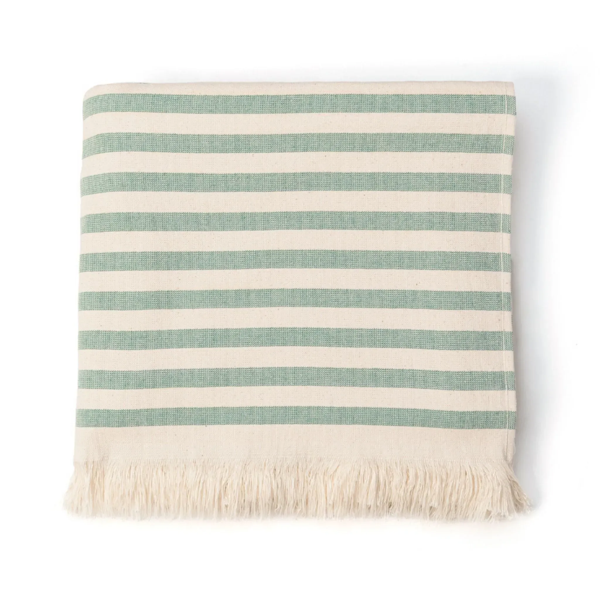 Family Size Beach Towel with Stripes - Green, Cotton