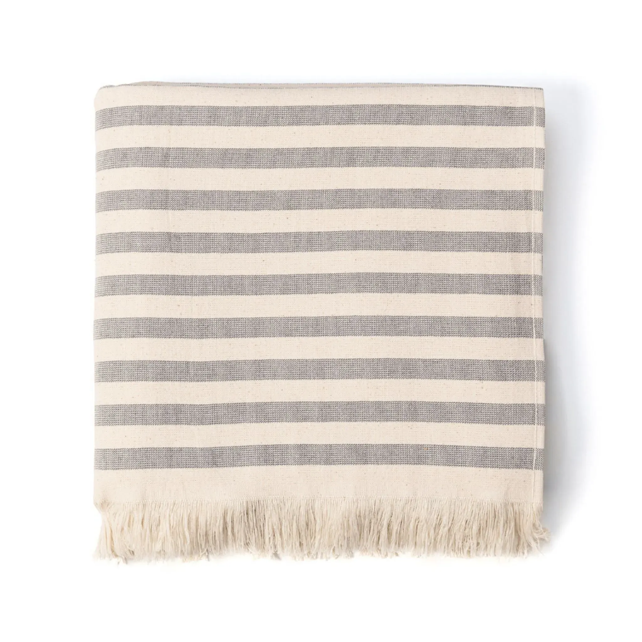 Family Size Beach Towel with Stripes - Grey, Cotton