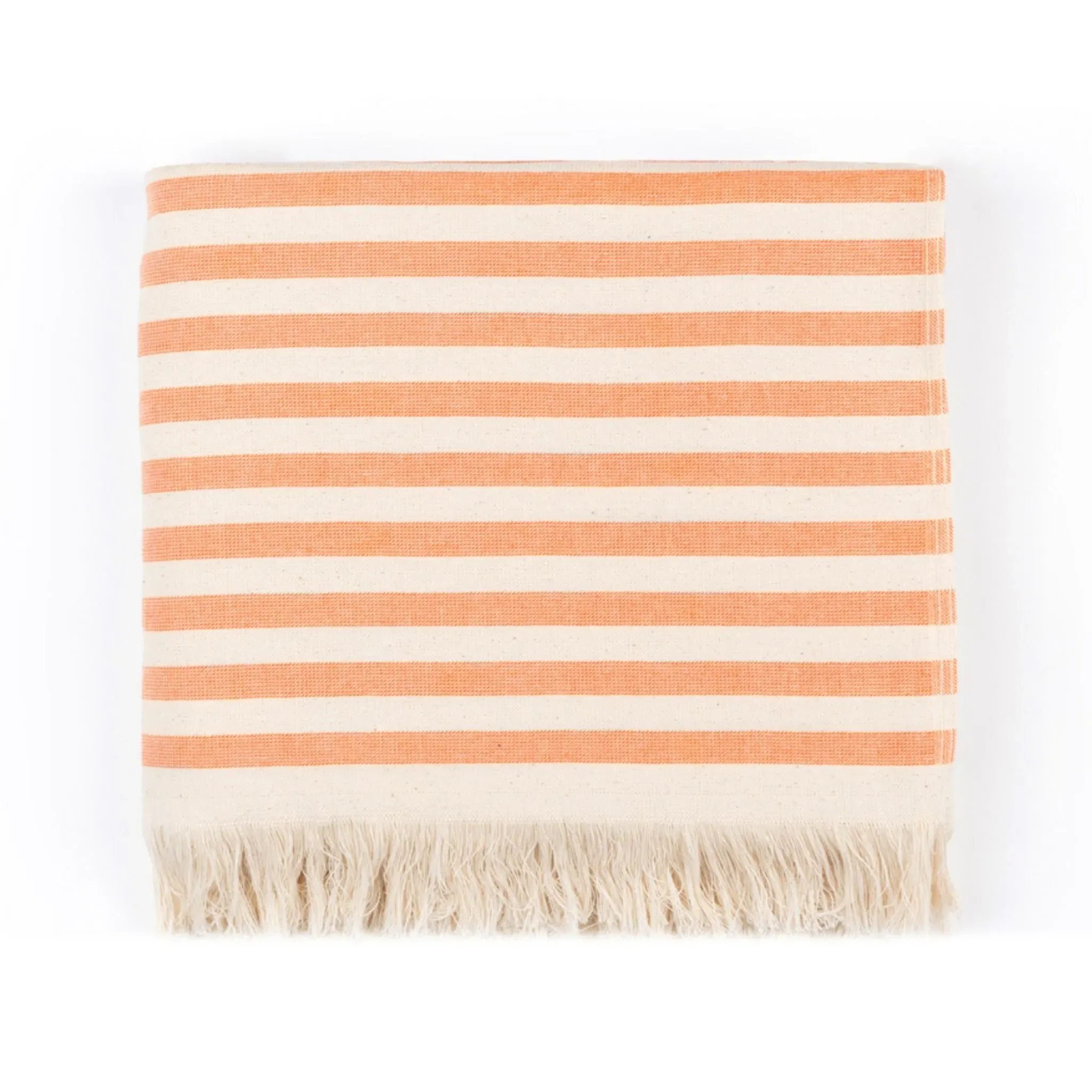 Family Size Beach Towel with Stripes - Orange, Cotton