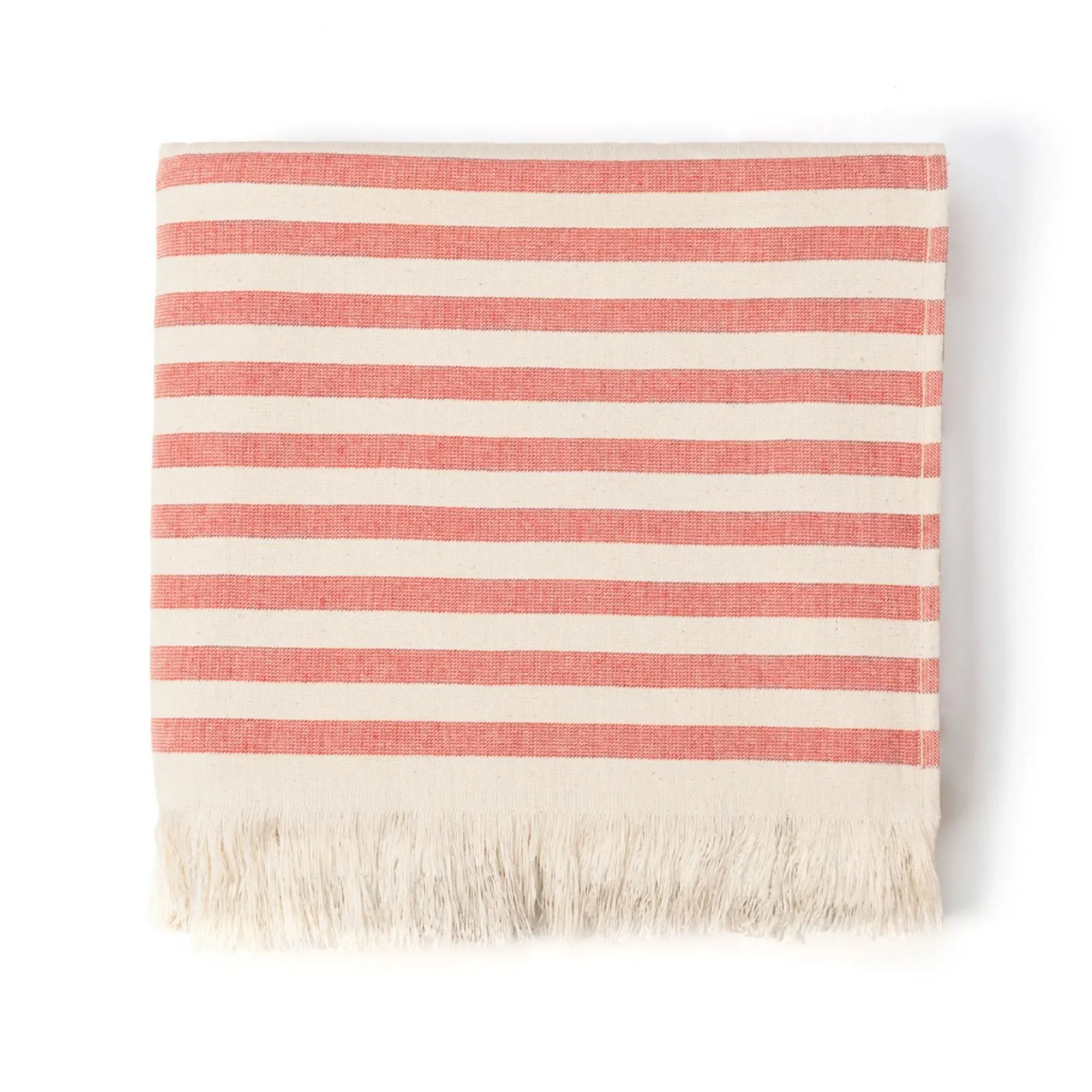 Family Size Beach Towel with Stripes - Red, Cotton