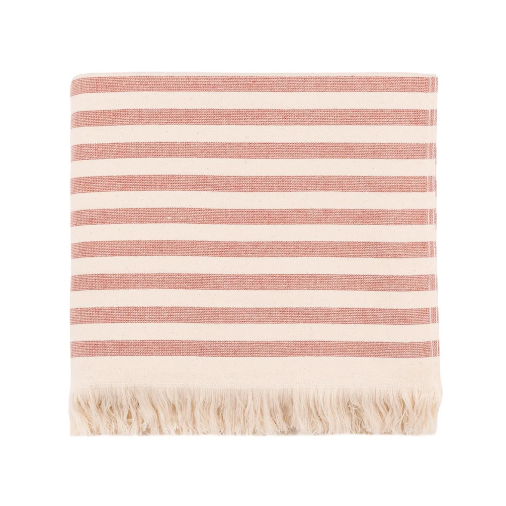 Family Size Beach Towel with Stripes - Terracotta, Cotton