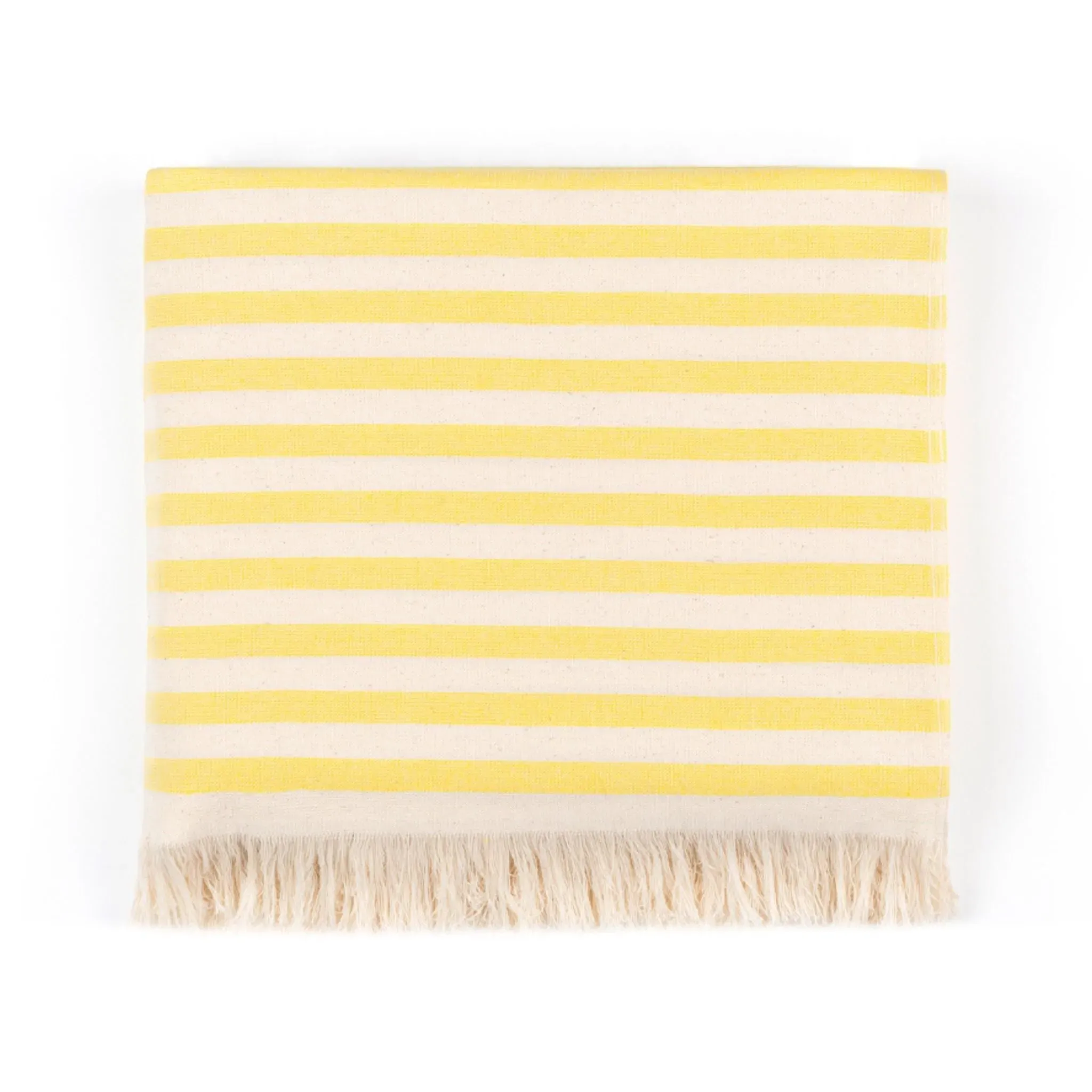 Family Size Beach Towel with Stripes - Yellow, Cotton