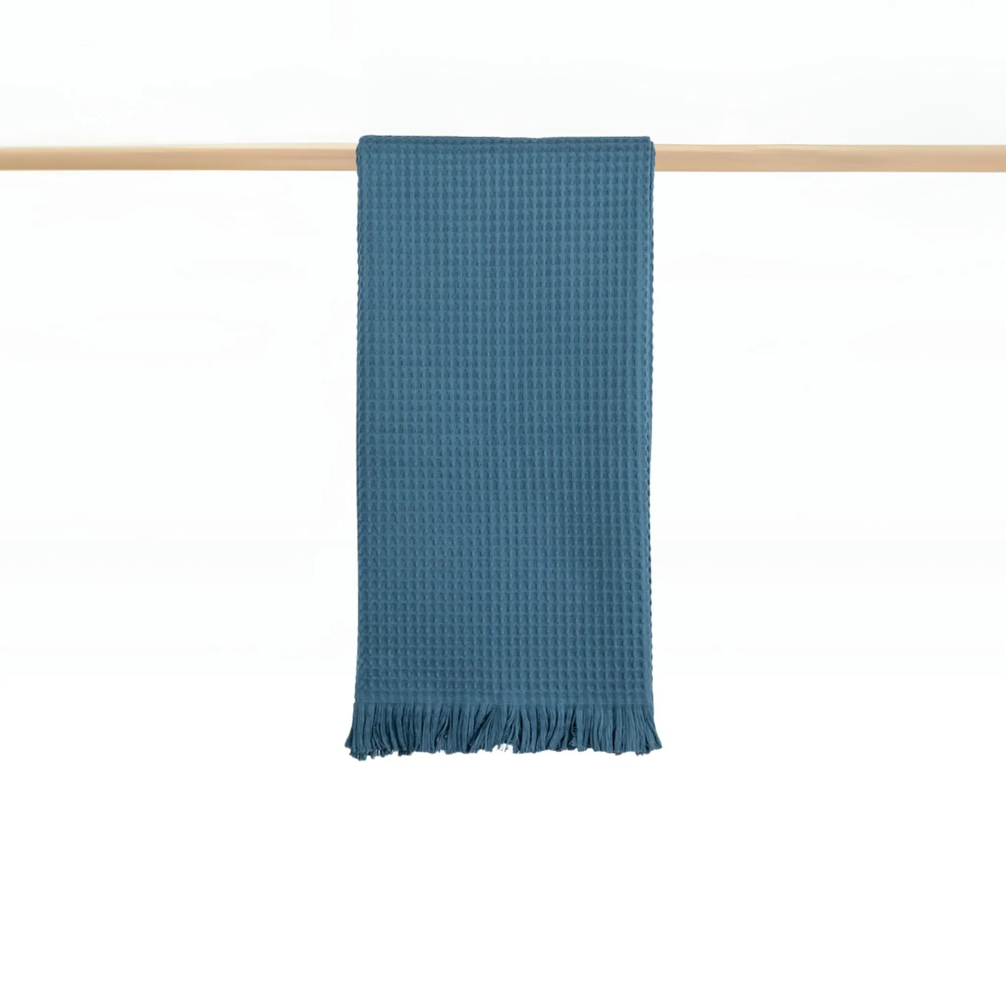 Honeycomb Bath Towel with Fringes - Blue, Cotton