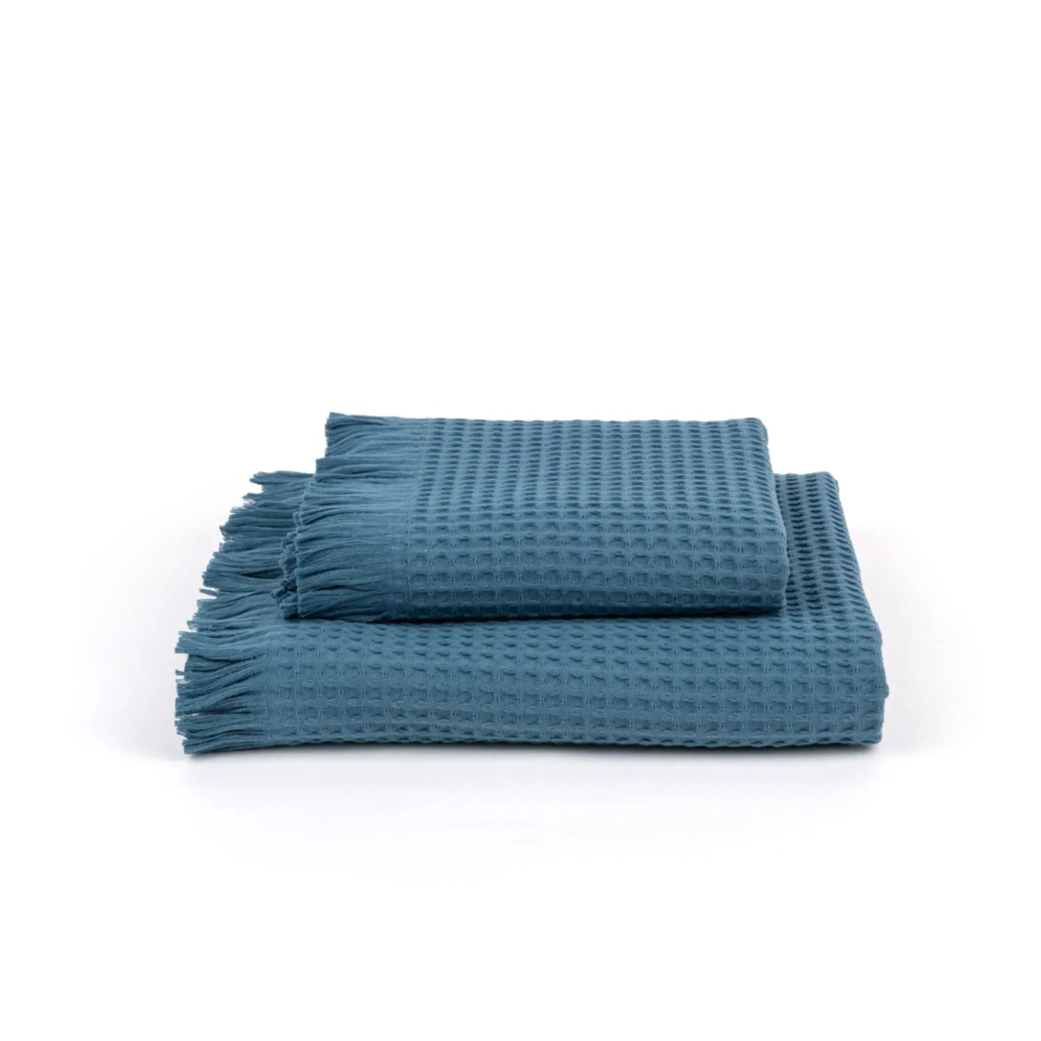 Honeycomb Bath Towel with Fringes - Blue, Cotton