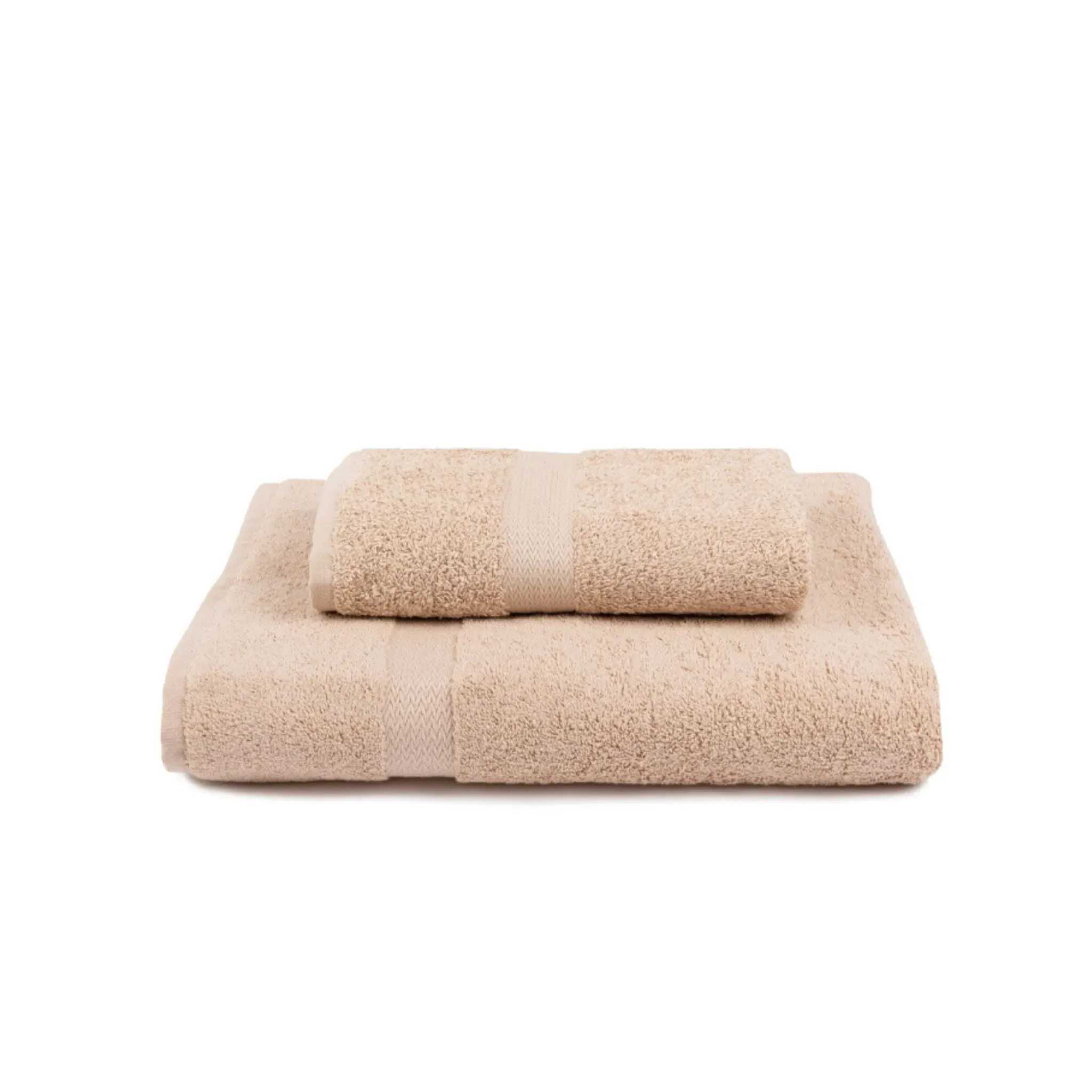 Kids Bath Towel with Herringbone Border - Beige, Cotton