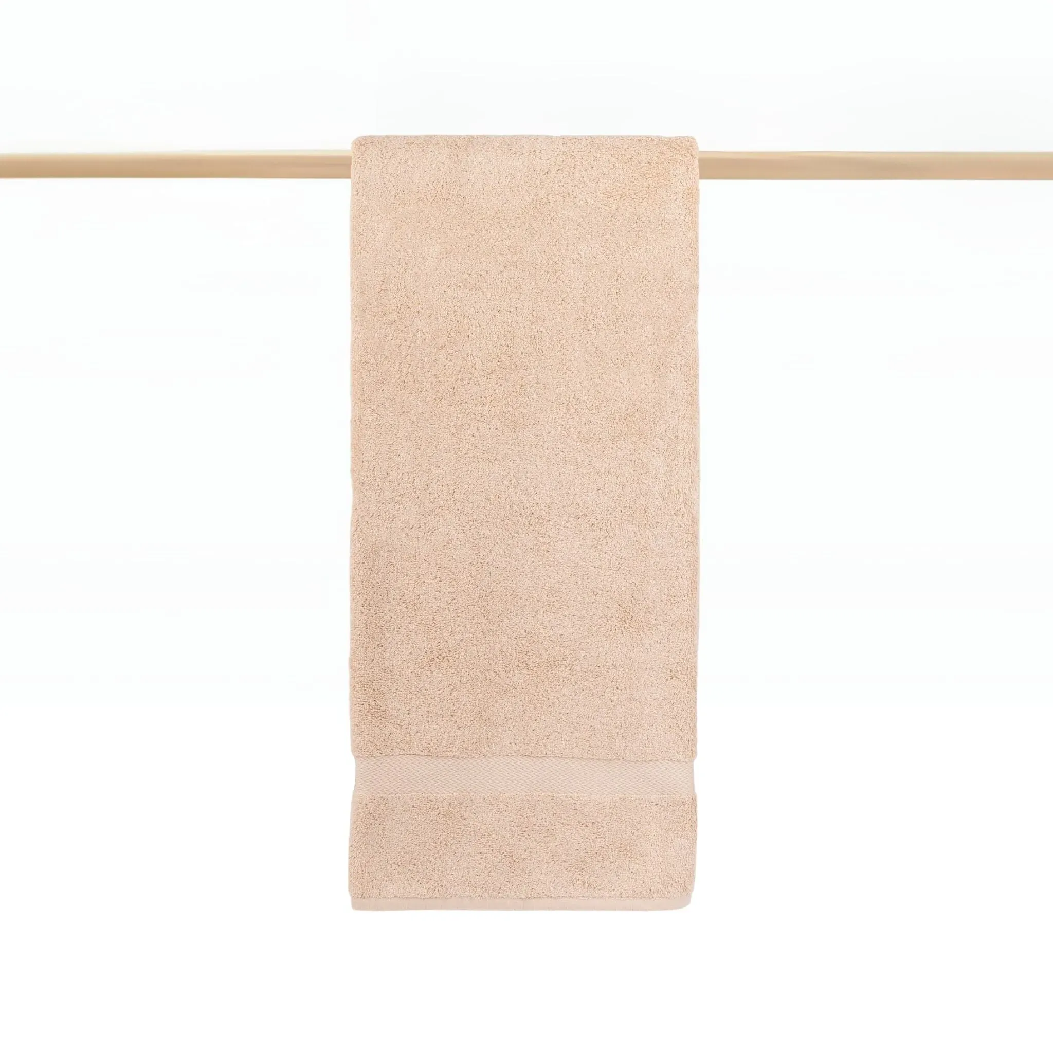 Kids Bath Towel with Herringbone Border - Beige, Cotton image