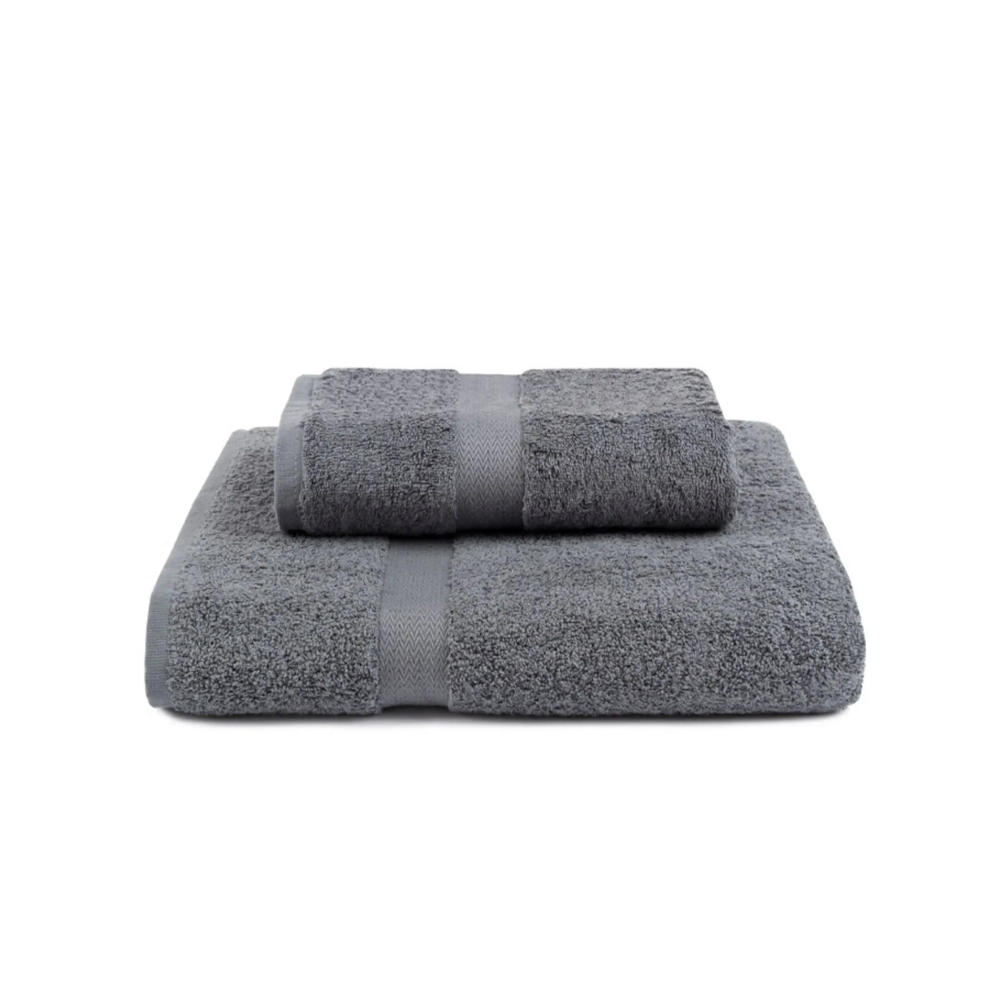 Kids Bath Towel with Herringbone Border - Grey, Cotton