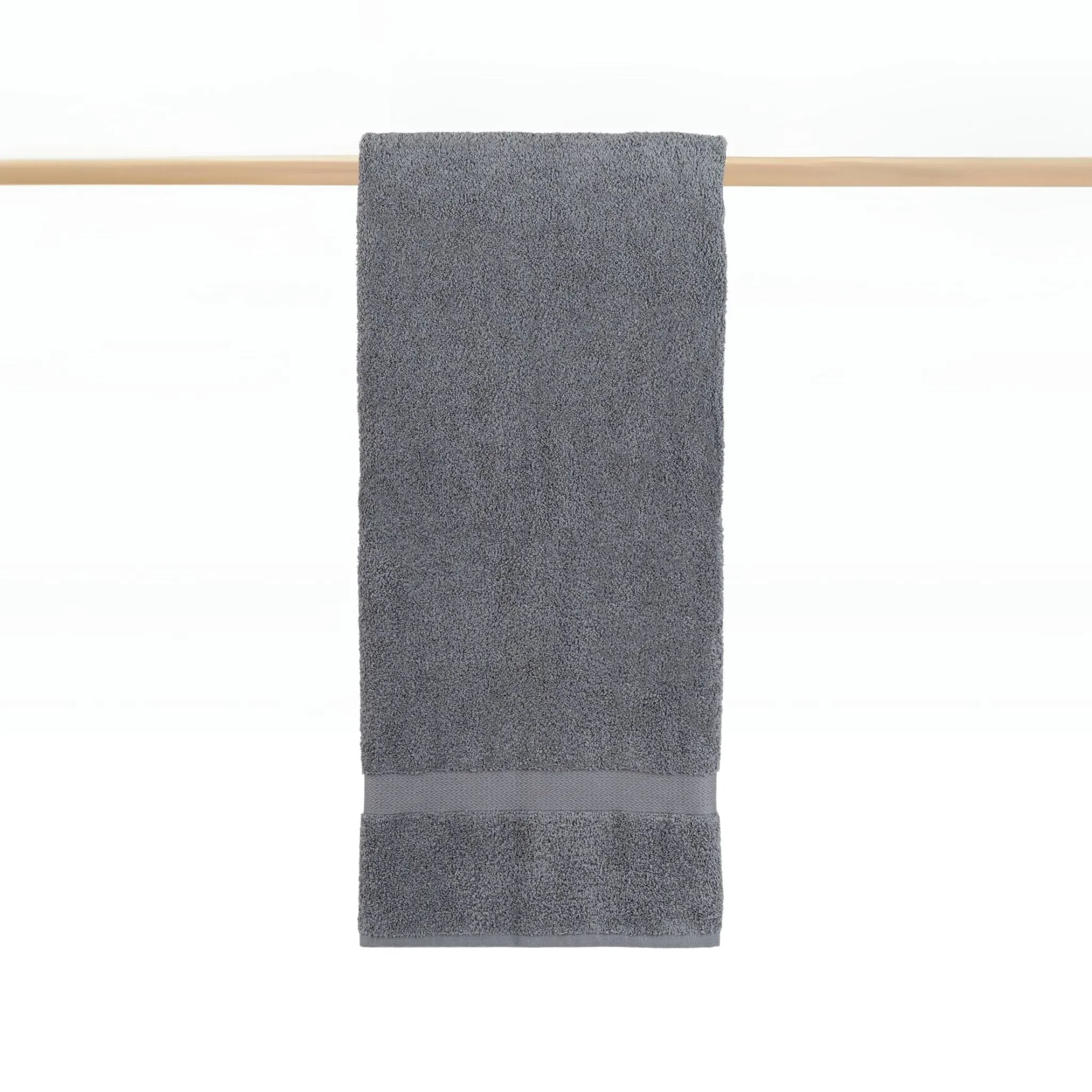 Kids Bath Towel with Herringbone Border - Grey, Cotton