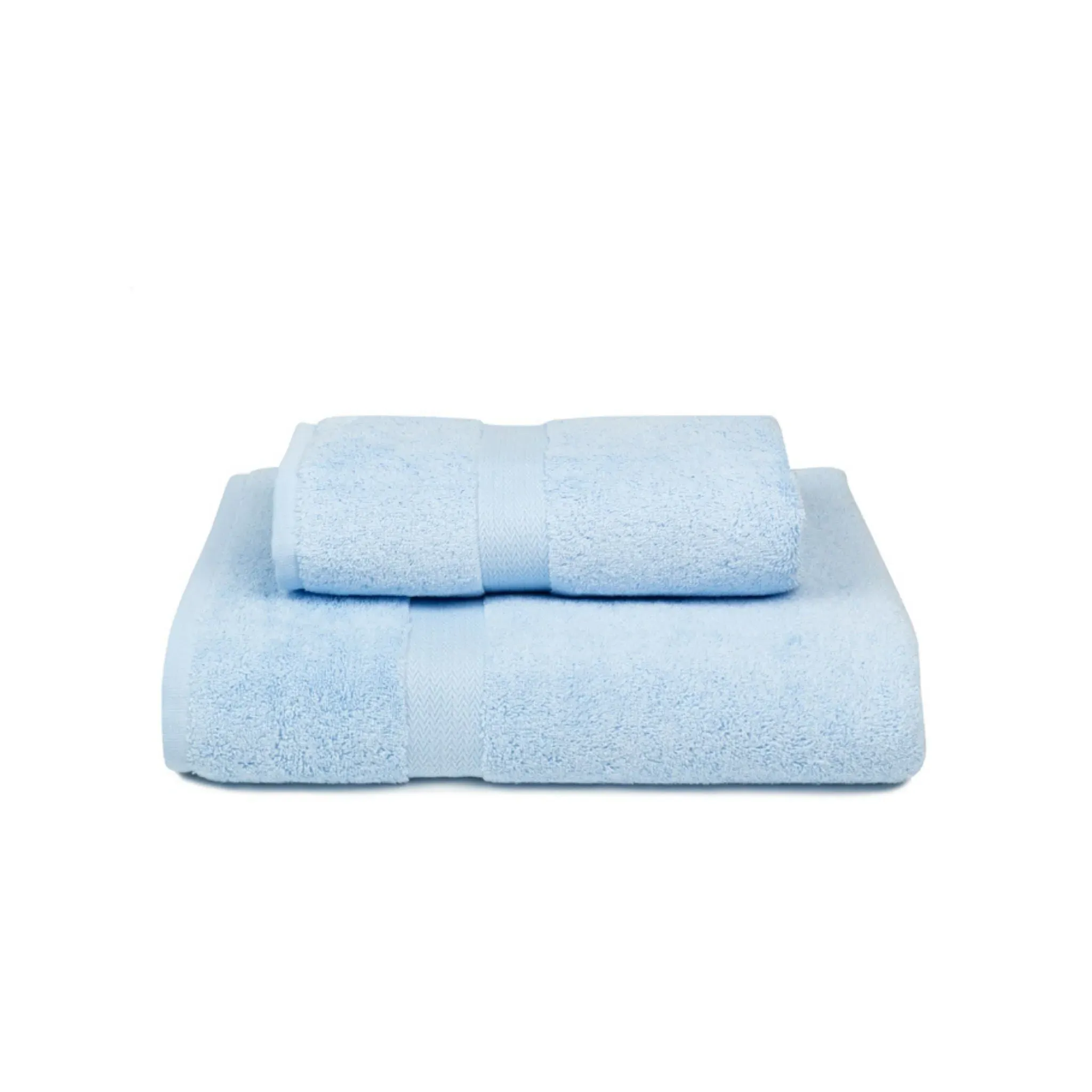 Kids Bath Towel with Herringbone Border - Light Blue, Cotton