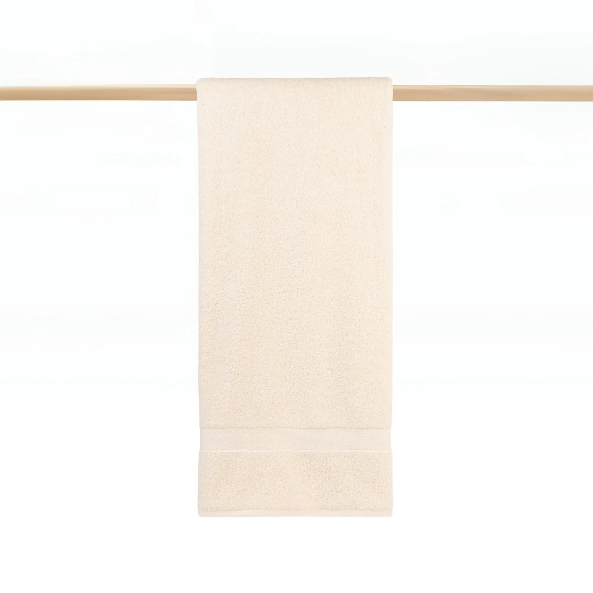 Kids Bath Towel with Herringbone Border - Natural, Cotton