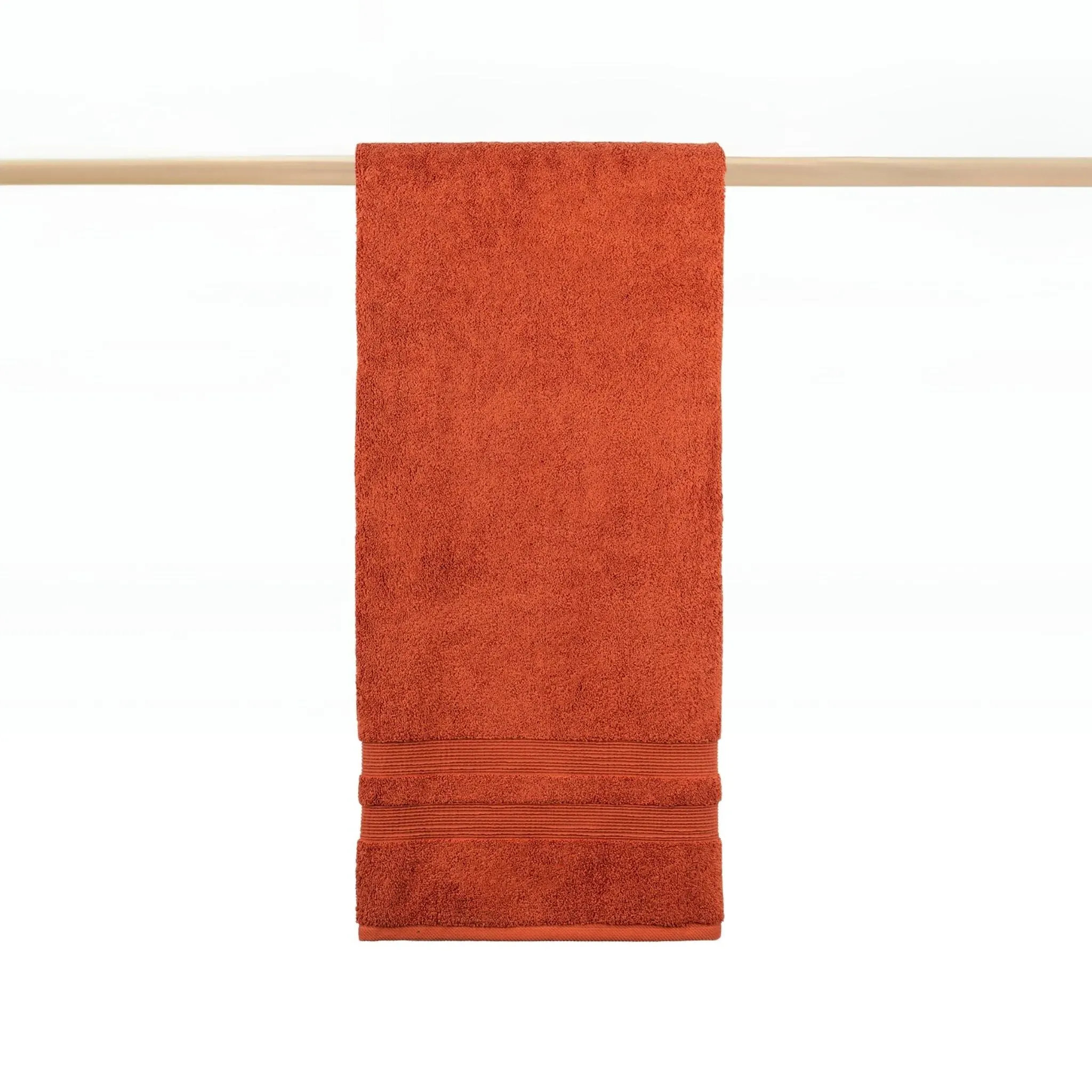 Kids Bath Towel with Stripes - Cognac, Cotton