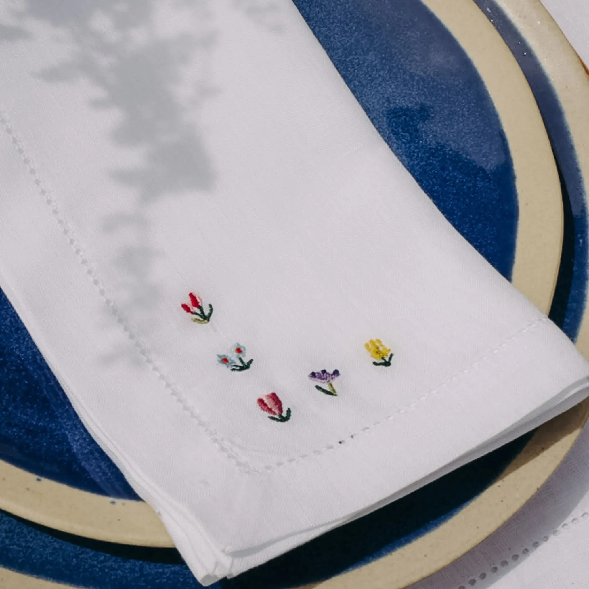 Linen Napkin with Flower Embroidery - Natural