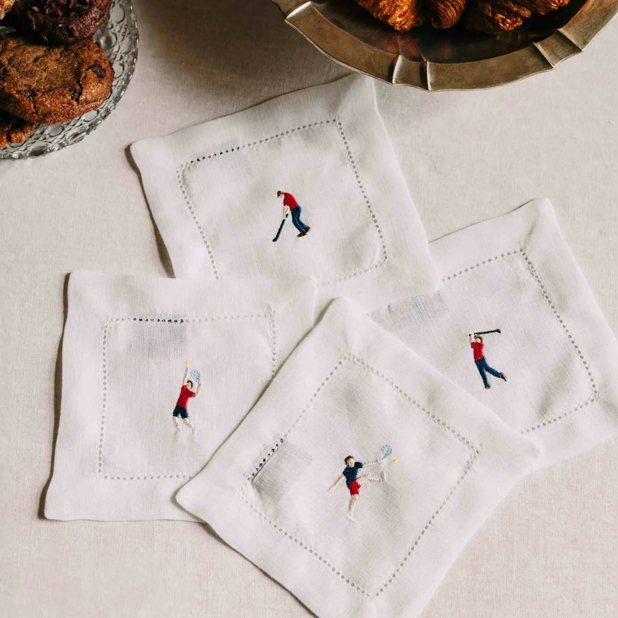 Linen Napkin with Sports Embroidery - Natural