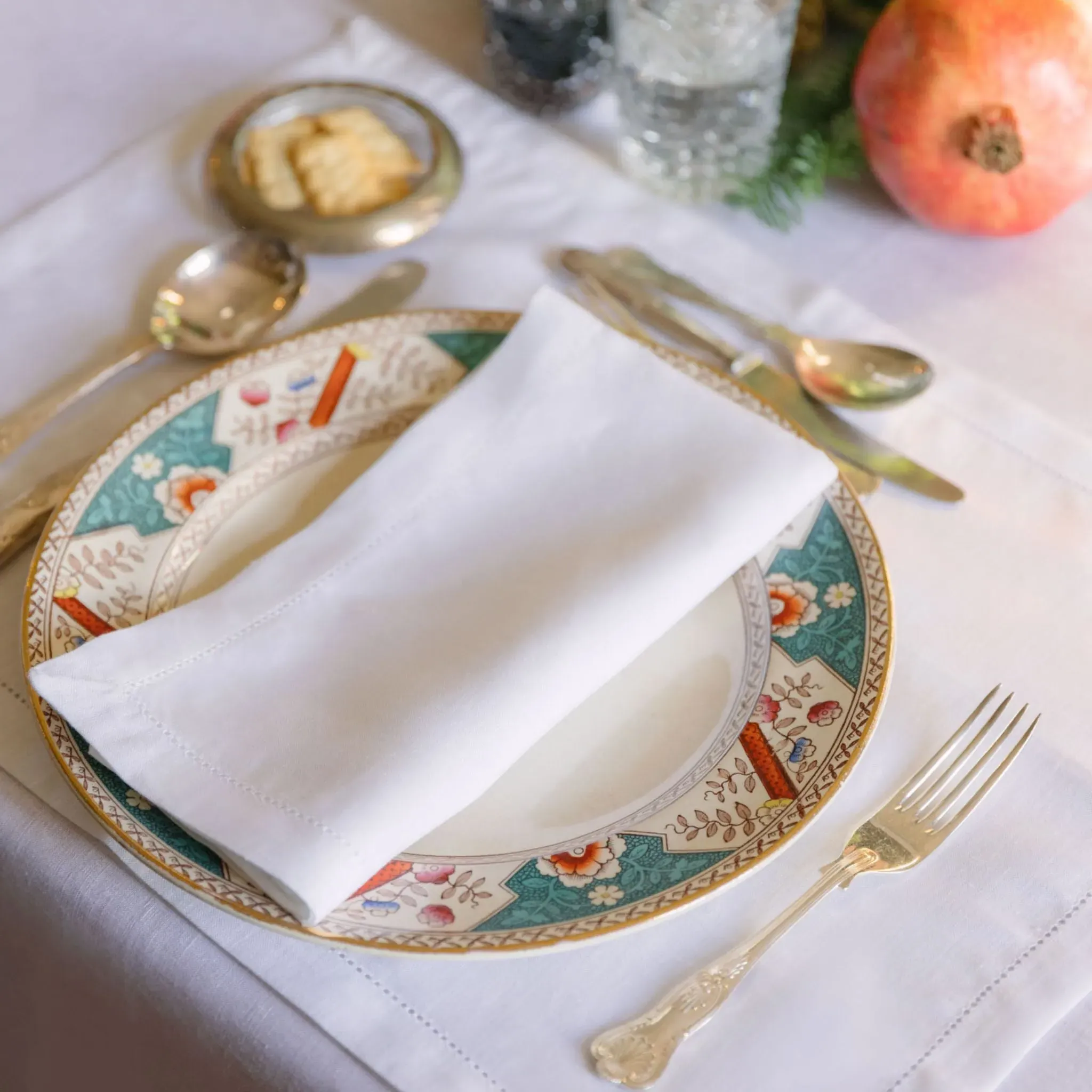 Linen Table Collection with Hem-Stitch - White