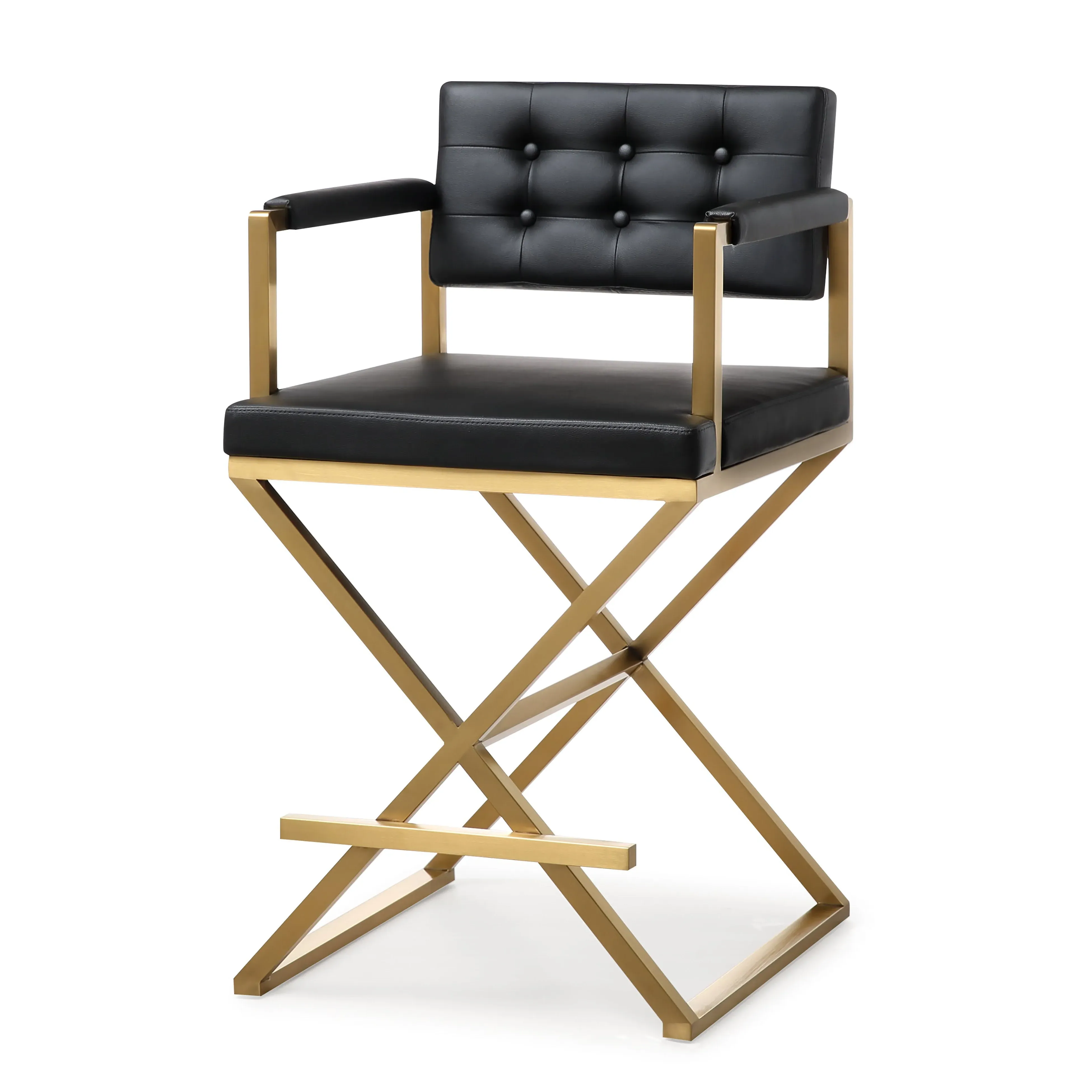 Director Bar Stool with Gold Base - Vegan Leather by Tov Furniture