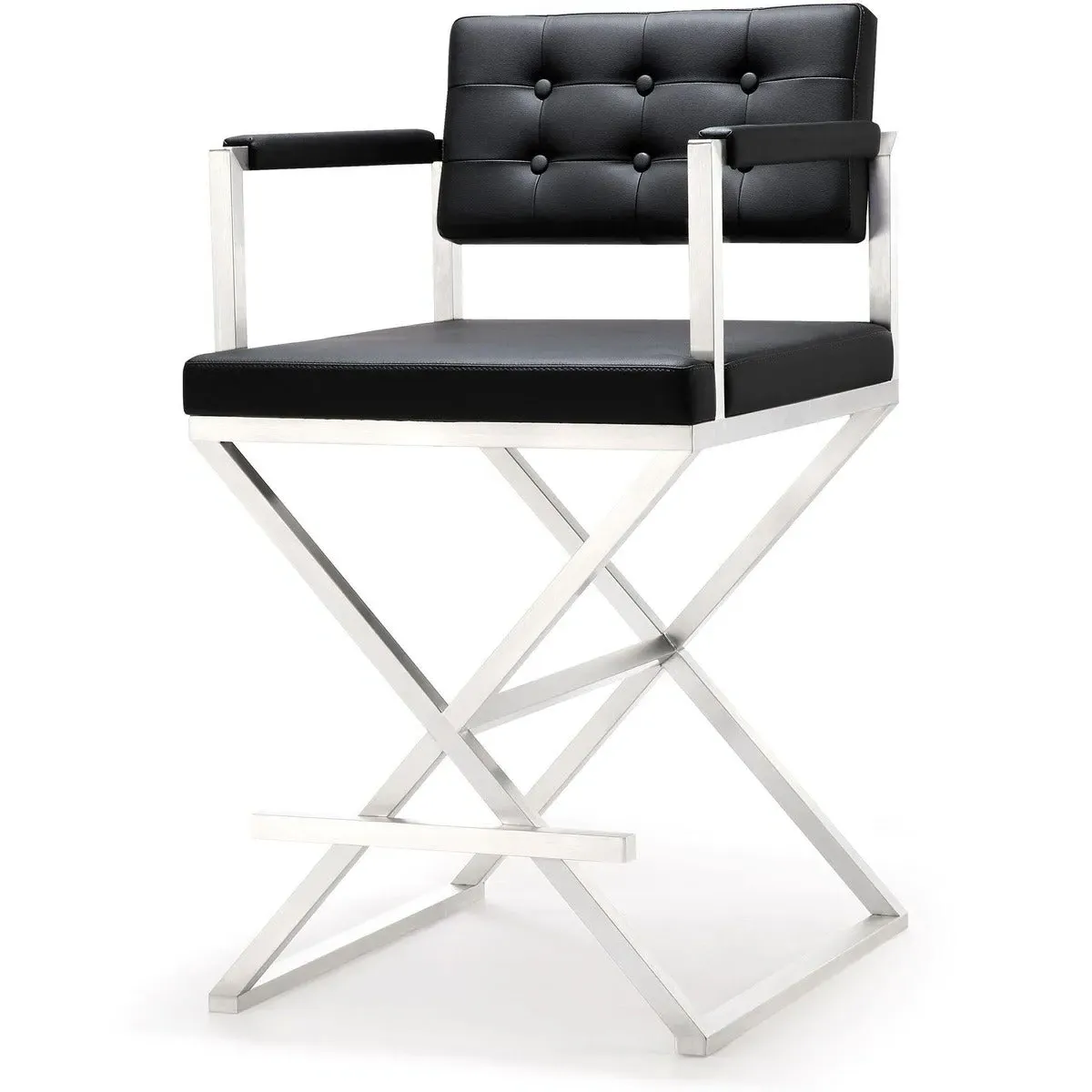 Director Bar Stool with Silver Base - Vegan Leather product