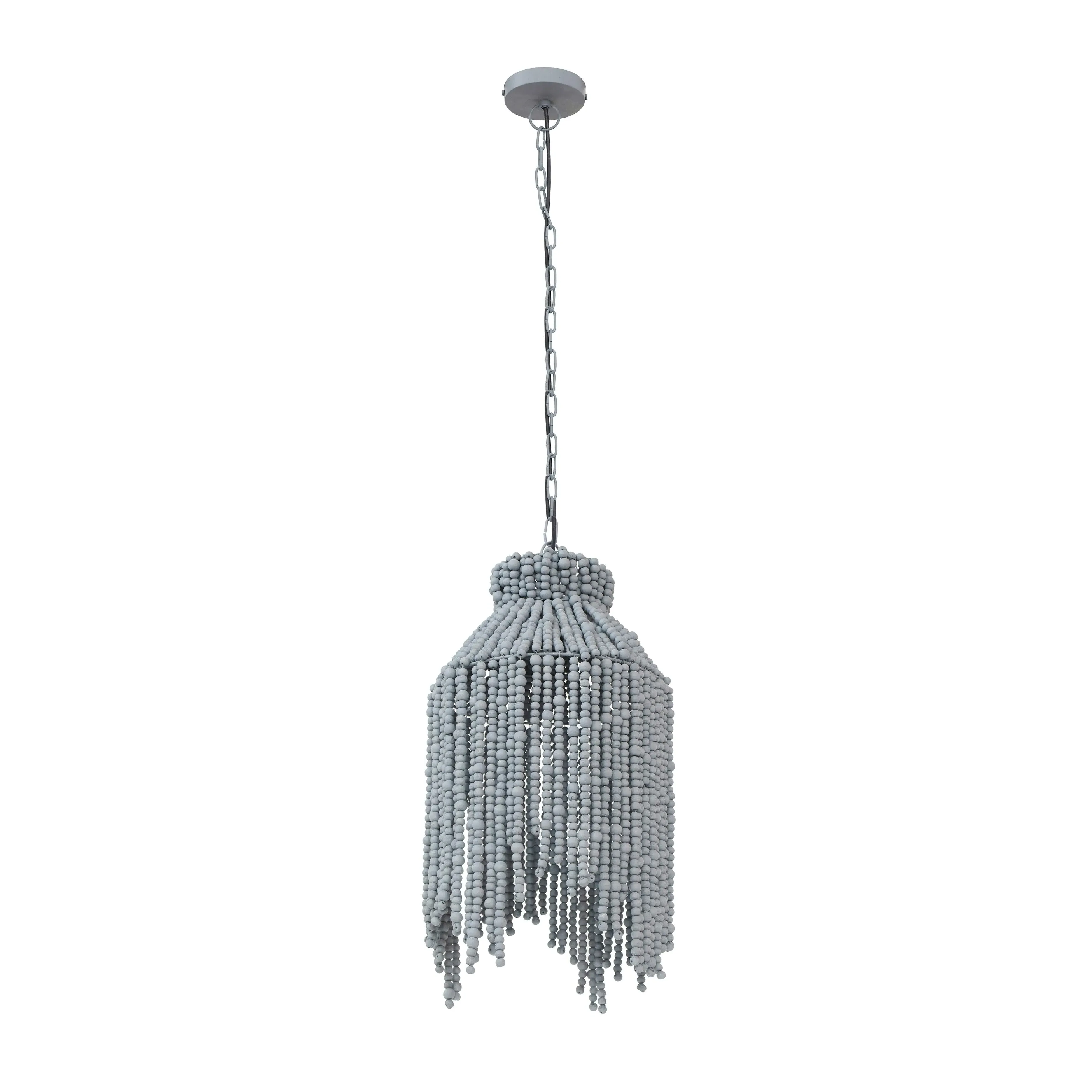 Esther Beaded Cylindrical Pendant Lamp - Grey, Wood product