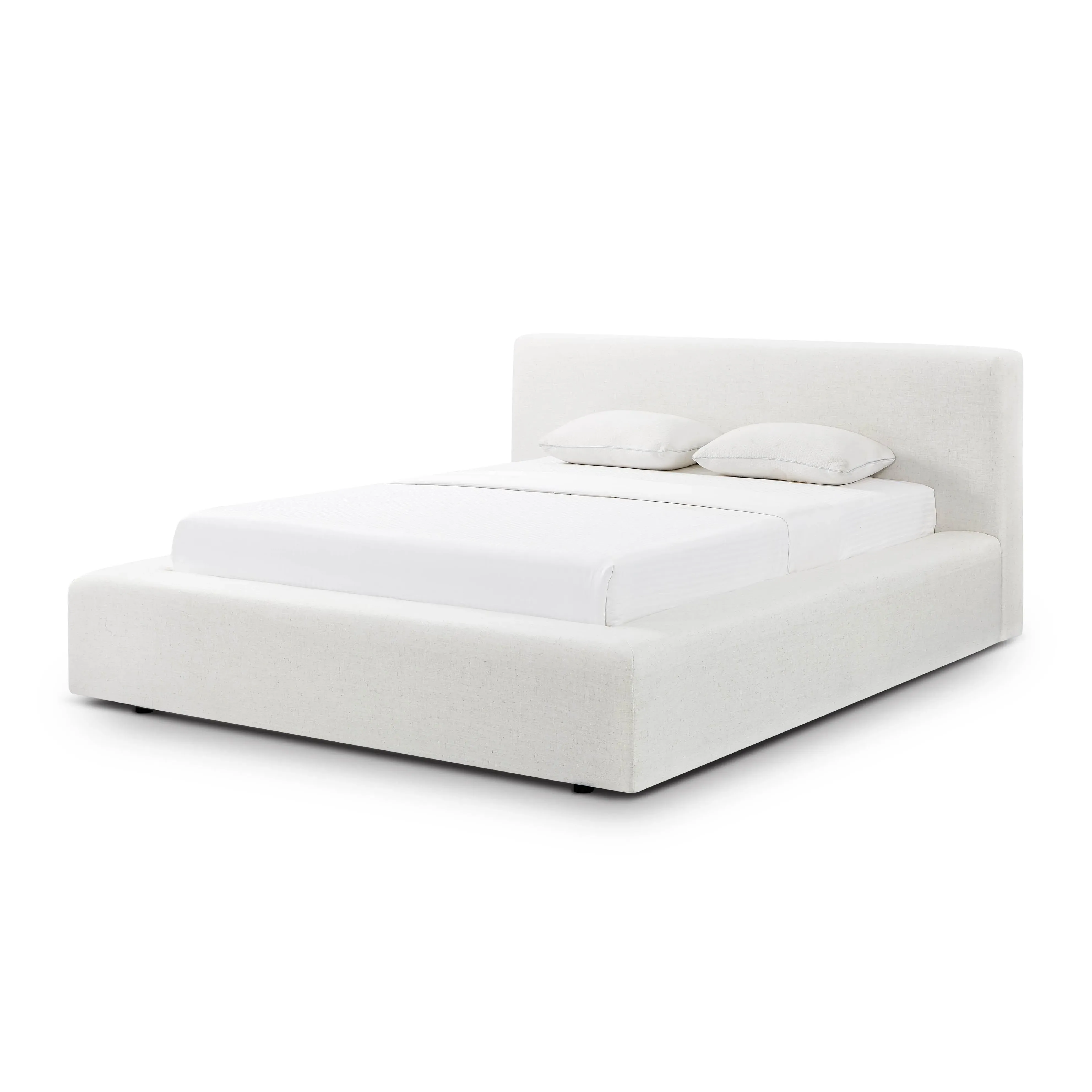 Meena Bed Frame with Storage - Cream, Upcycled Linen product