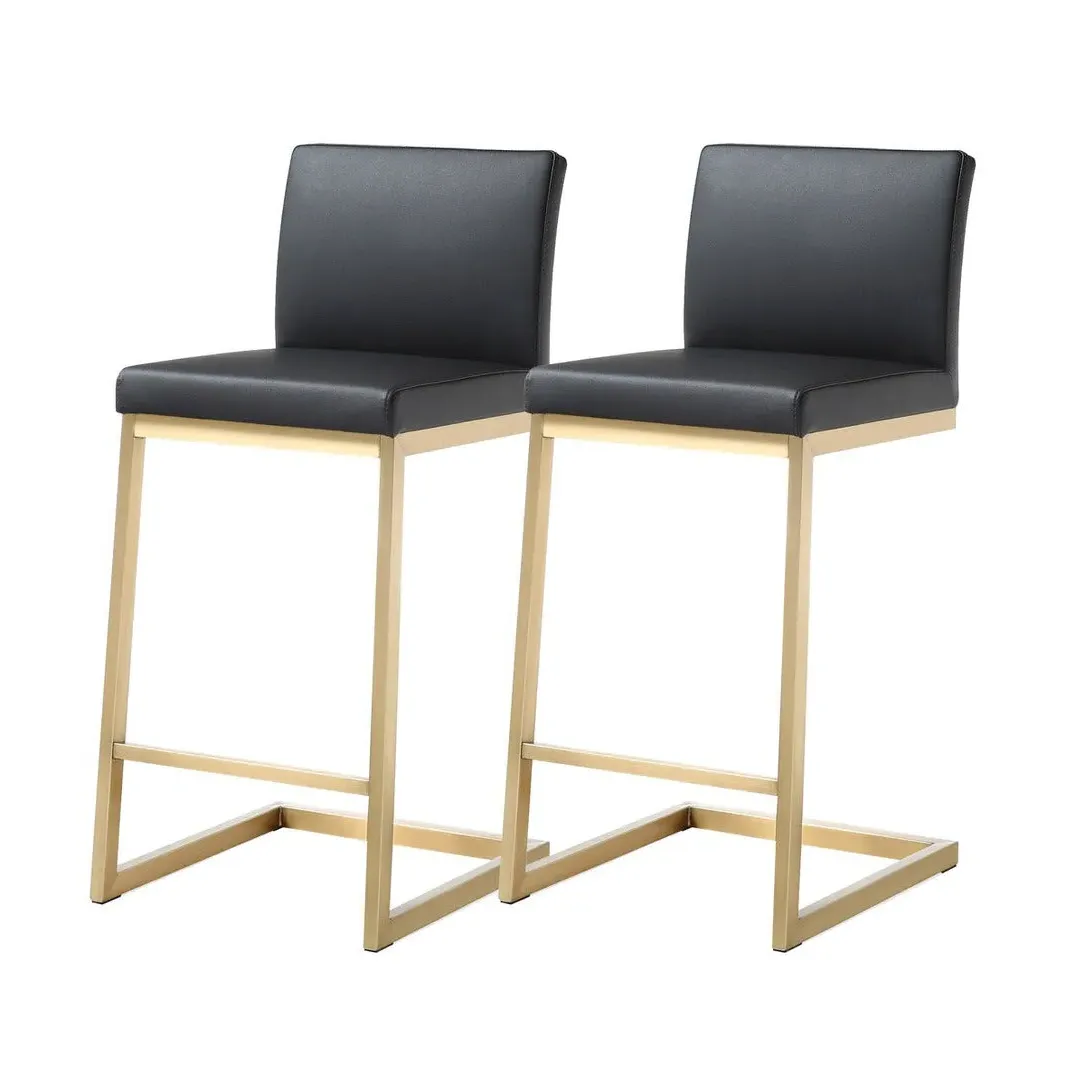 Parma Counter Stool Set of 2 - Vegan Leather, Gold Stainless Steel product