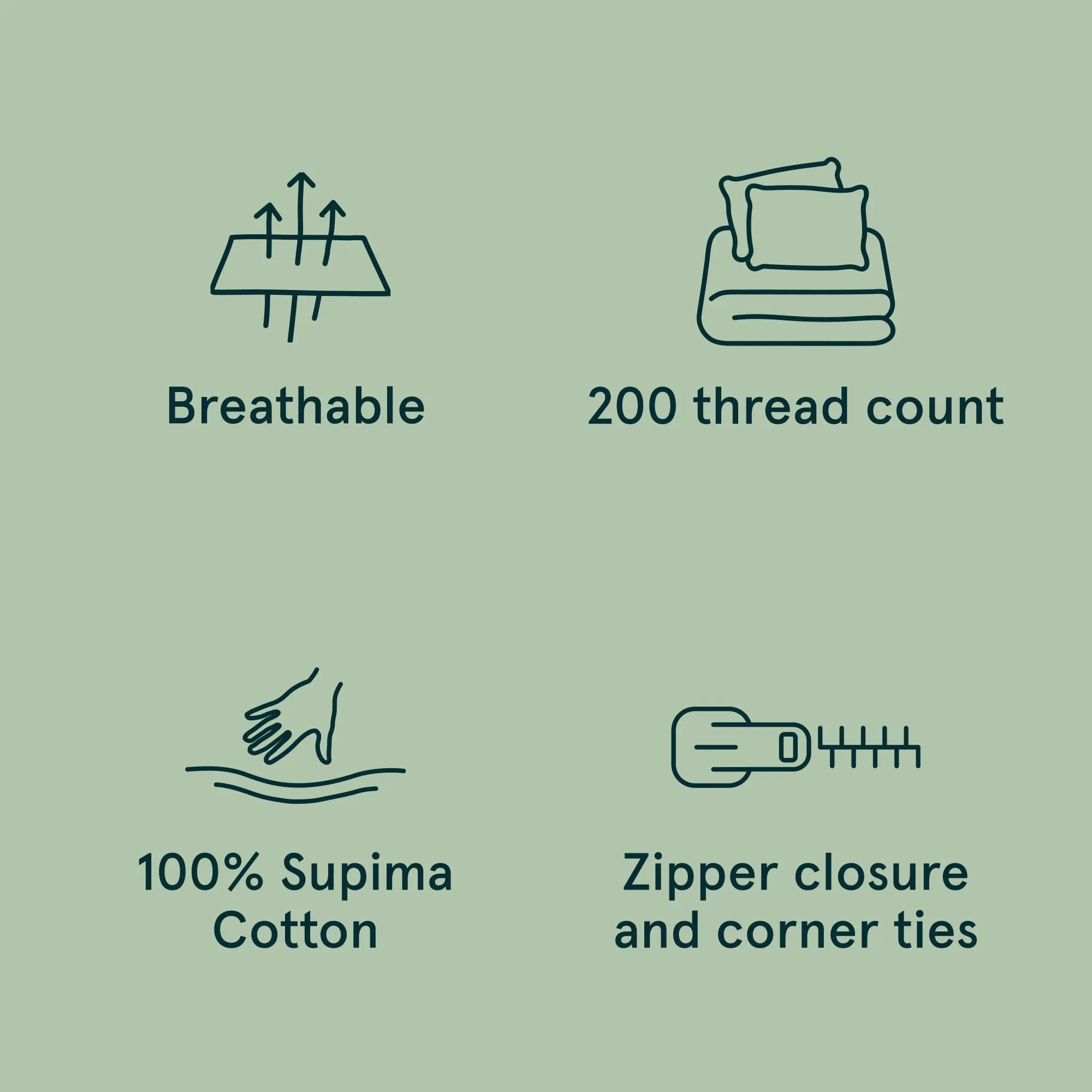 Percale Full Size Duvet Cover Set - Sage