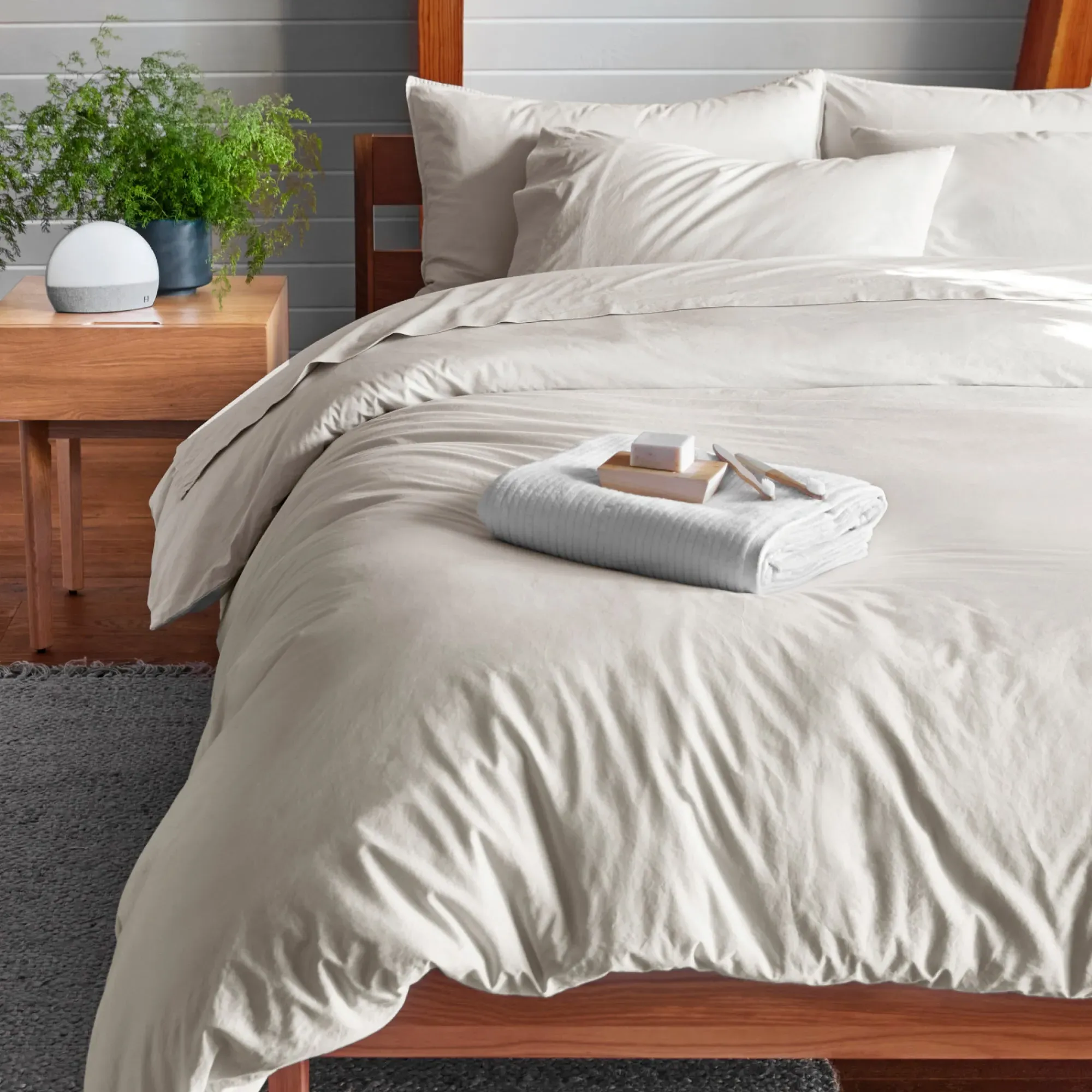 Percale Twin Size Duvet Cover Set - Sand, Cotton