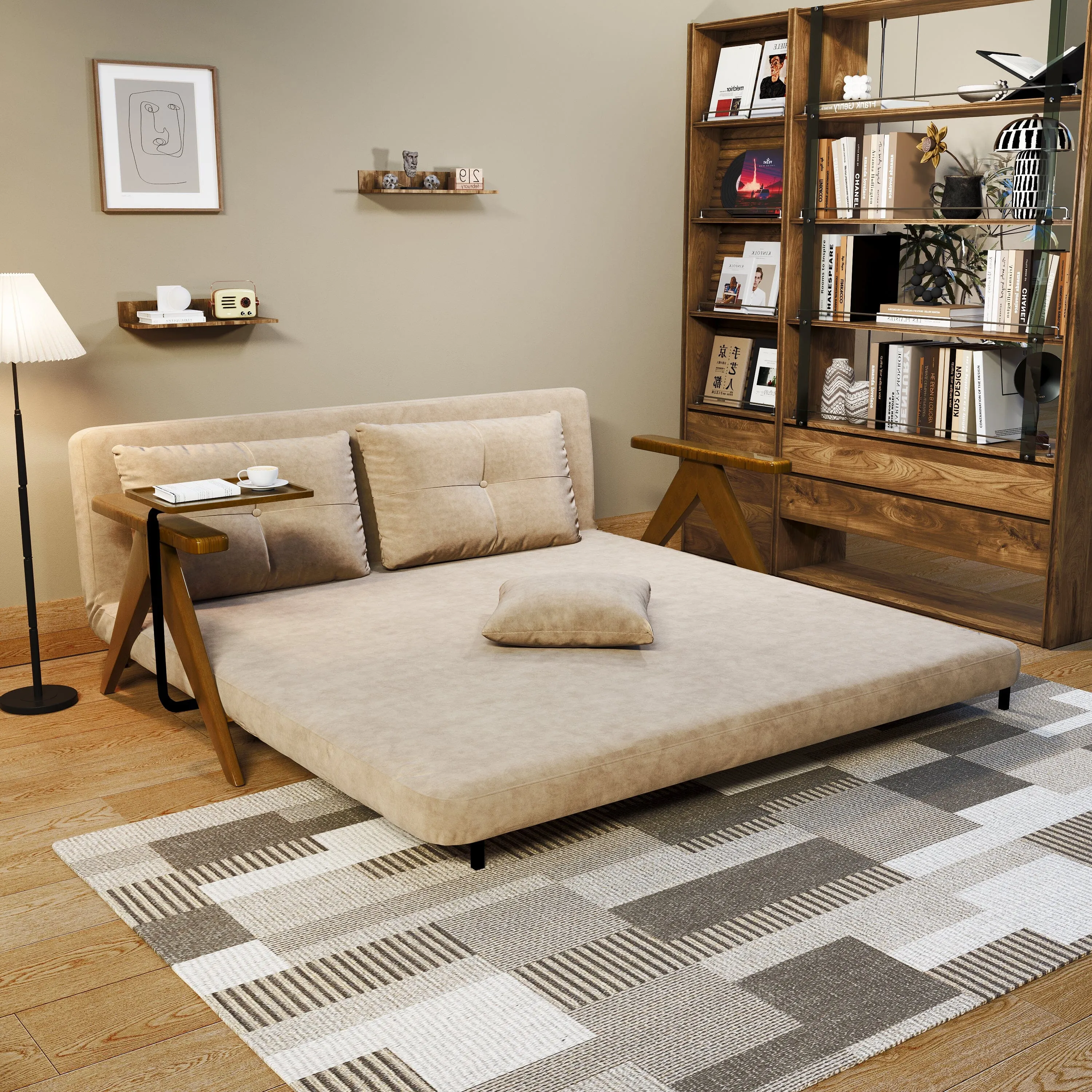 3-Mode Foldable Sofa Bed - Matte Fabric