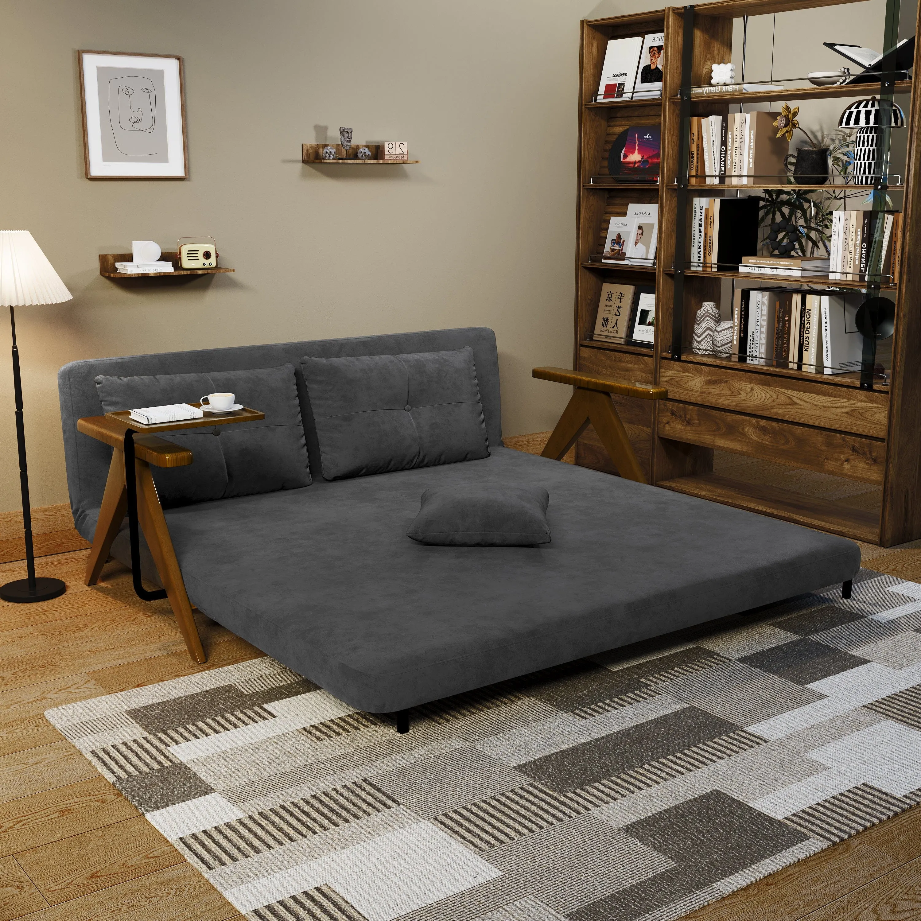 3-Mode Foldable Sofa Bed - Matte Fabric