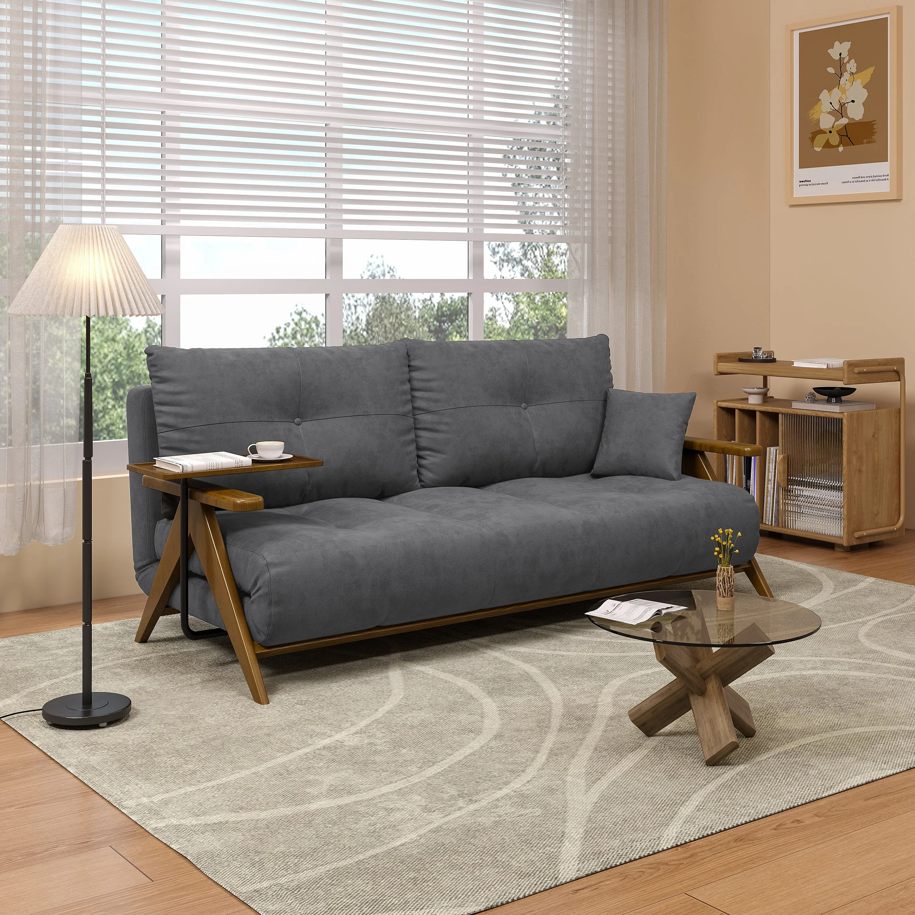 3-Mode Foldable Sofa Bed - Matte Fabric