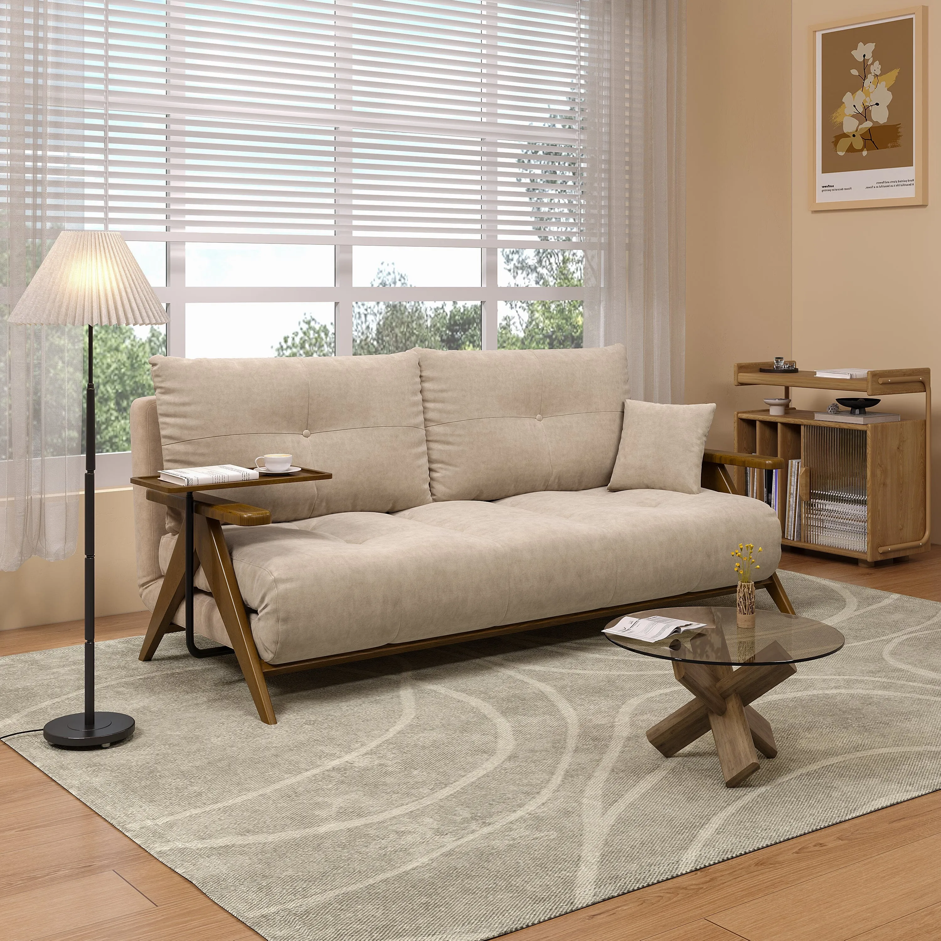 3-Mode Foldable Sofa Bed - Matte Fabric